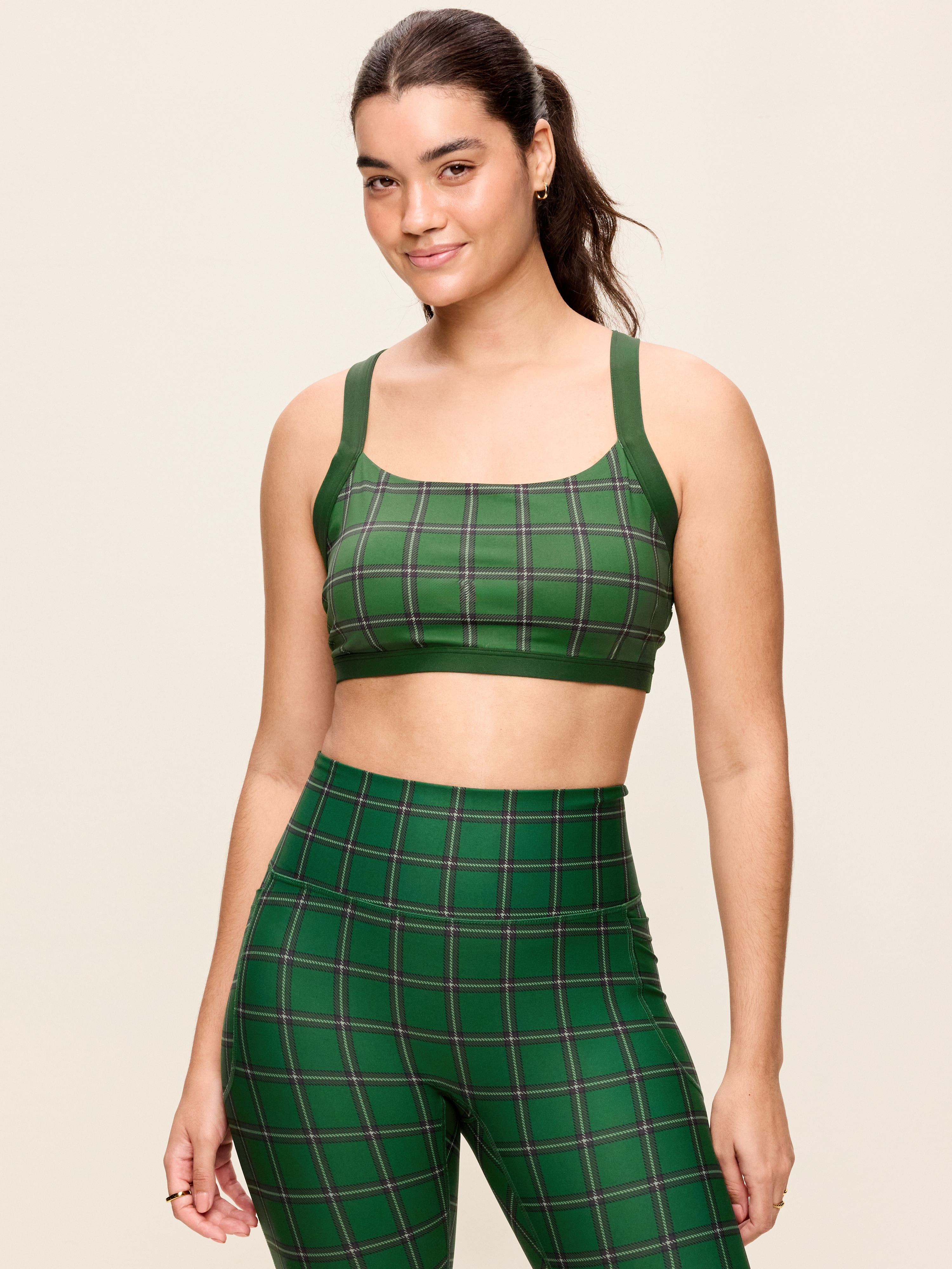 Medium Support PowerSoft Sports Bra - Green Plaid - 5