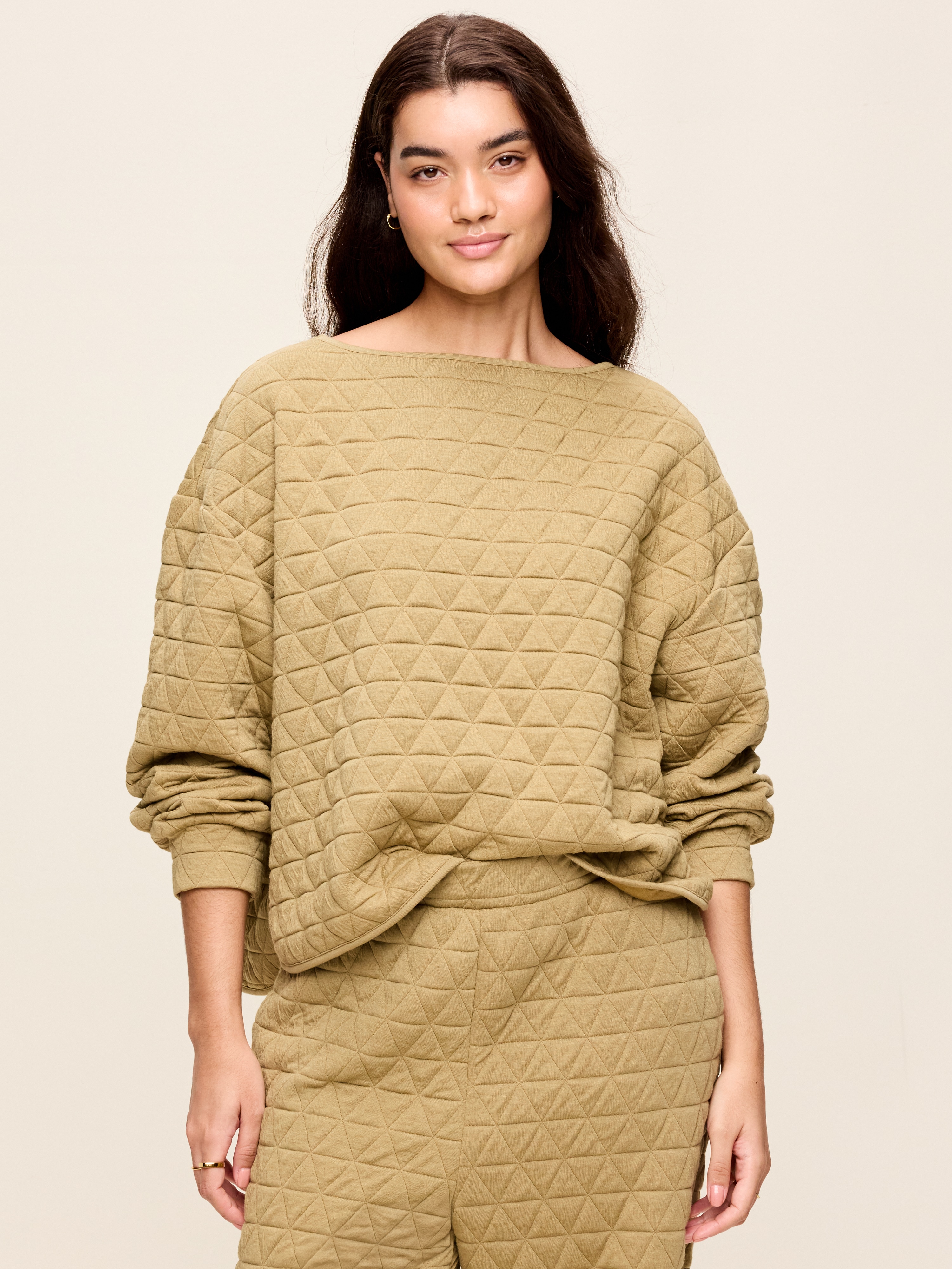 Quilted Bounce Fleece Boatneck Sweatshirt - Micro Green - 5