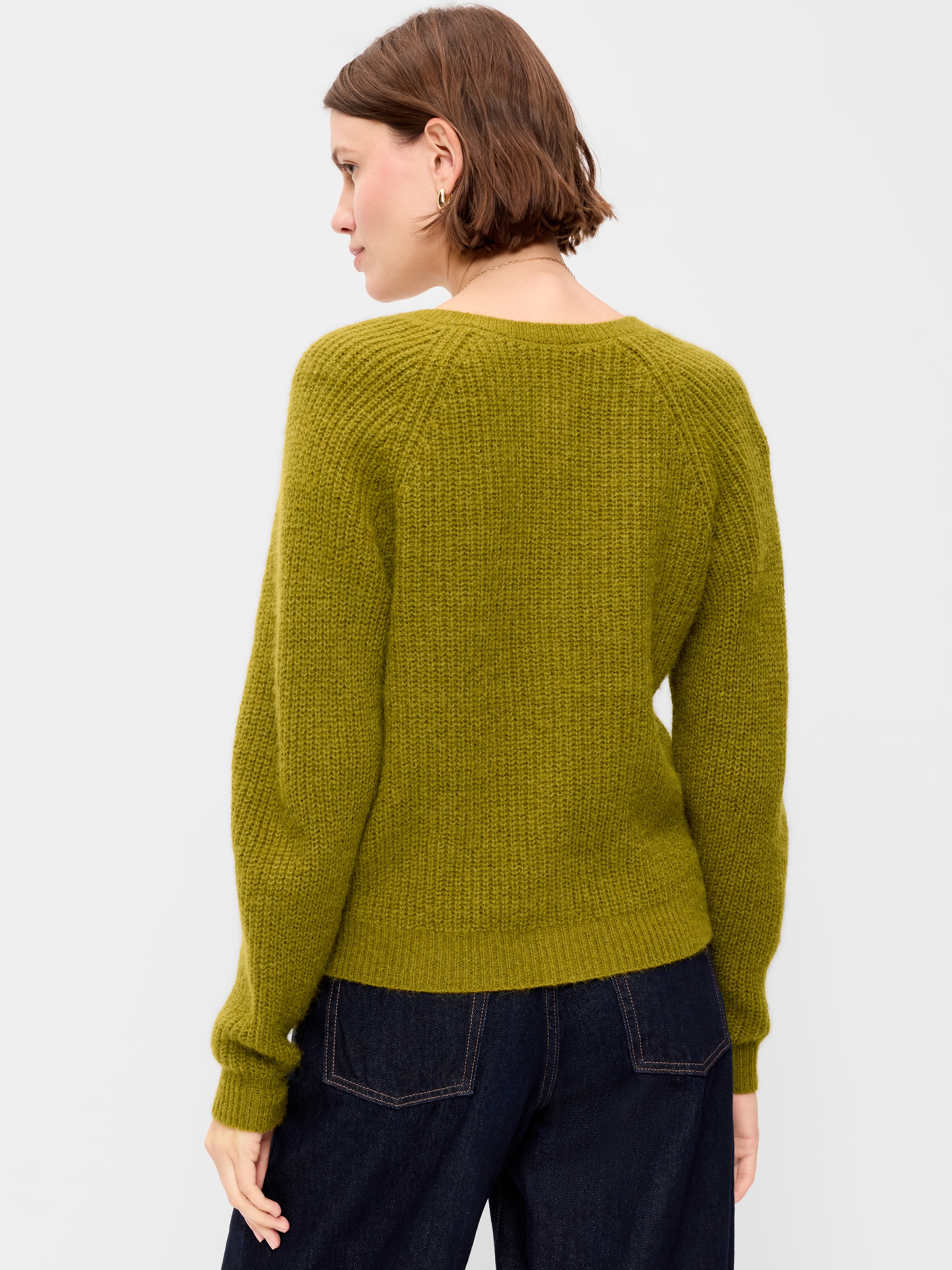 Cozy Crew-Neck Wool-Blend Cardigan - Mysterious Fern - 2