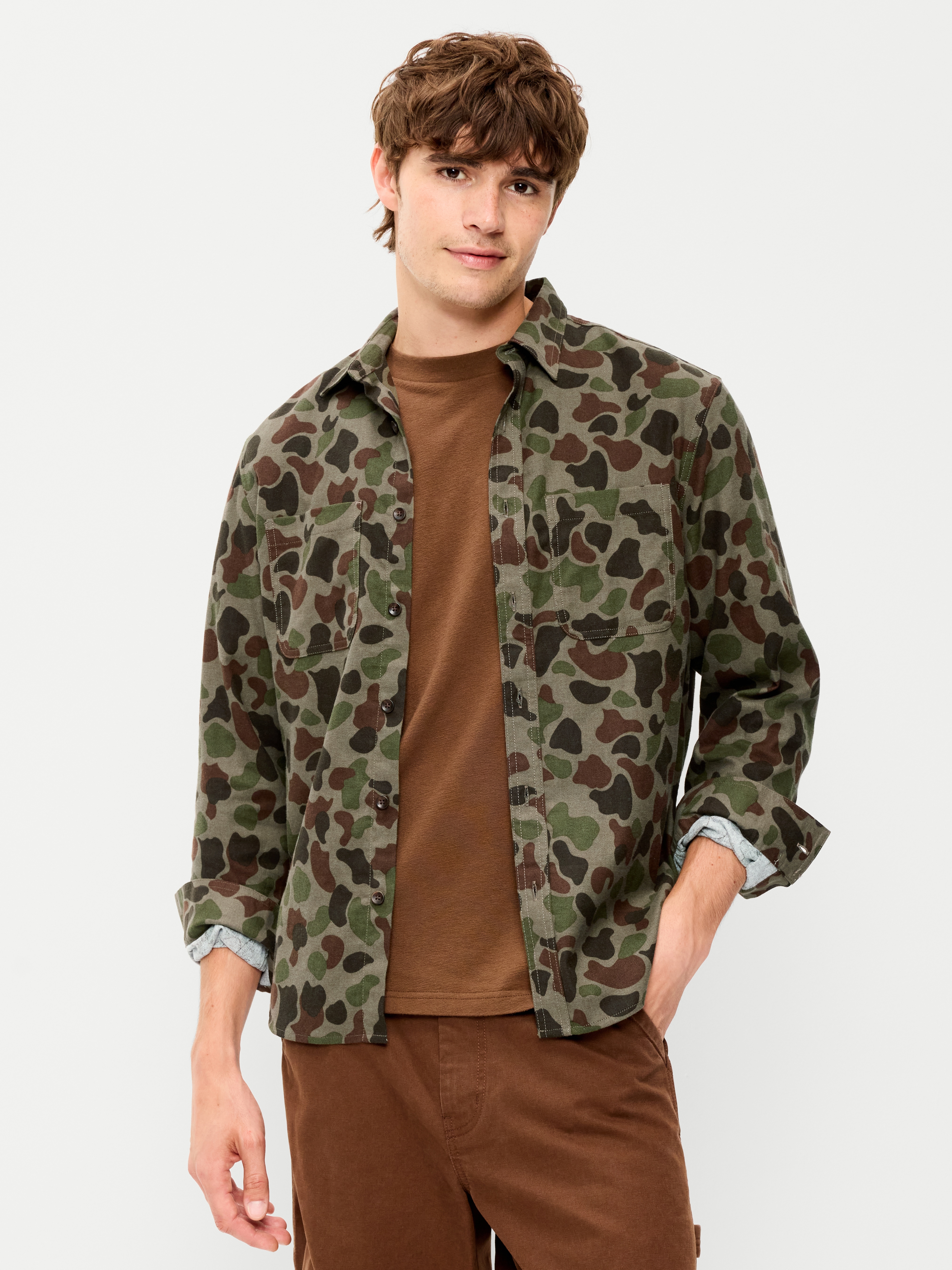 Relaxed Long-Sleeve Flannel Pocket Shirt - Camo - 1