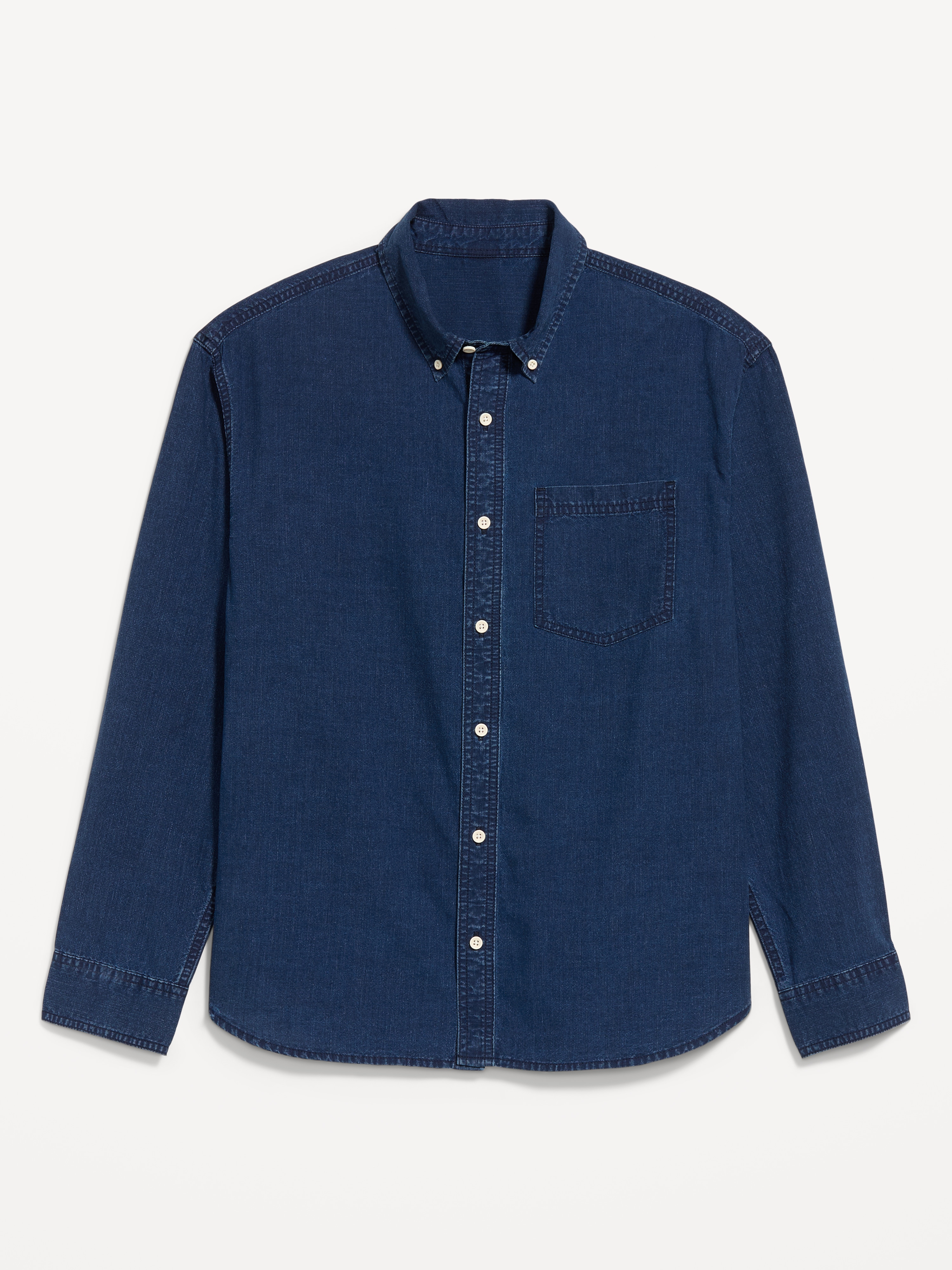 Loose Fit Long-Sleeve Denim Shirt - Dark Wash - 1
