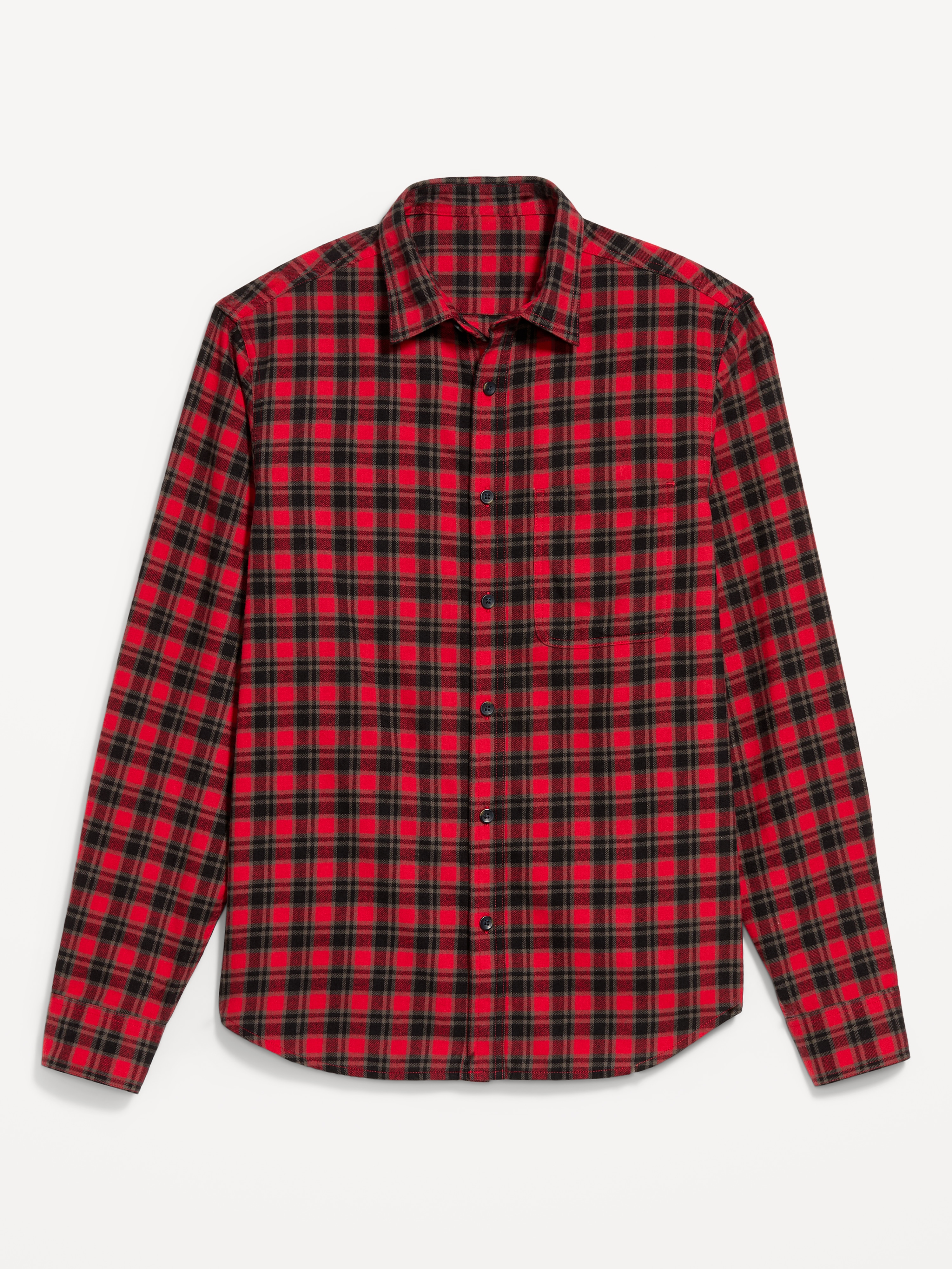 Relaxed Long-Sleeve Flannel Pocket Shirt - Red Plaid - 4