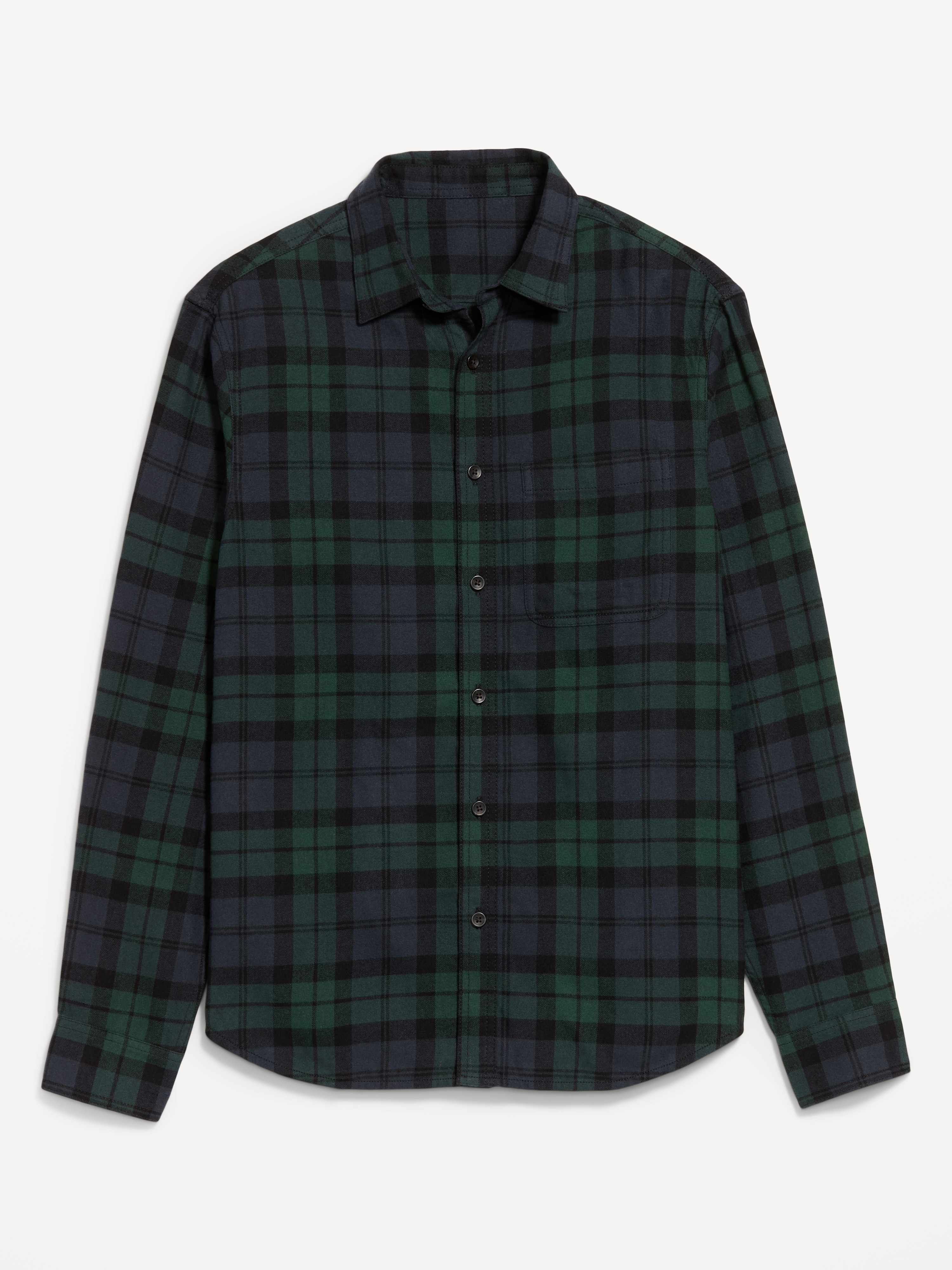 Relaxed Long-Sleeve Flannel Pocket Shirt - Green/Blue Plaid - 4