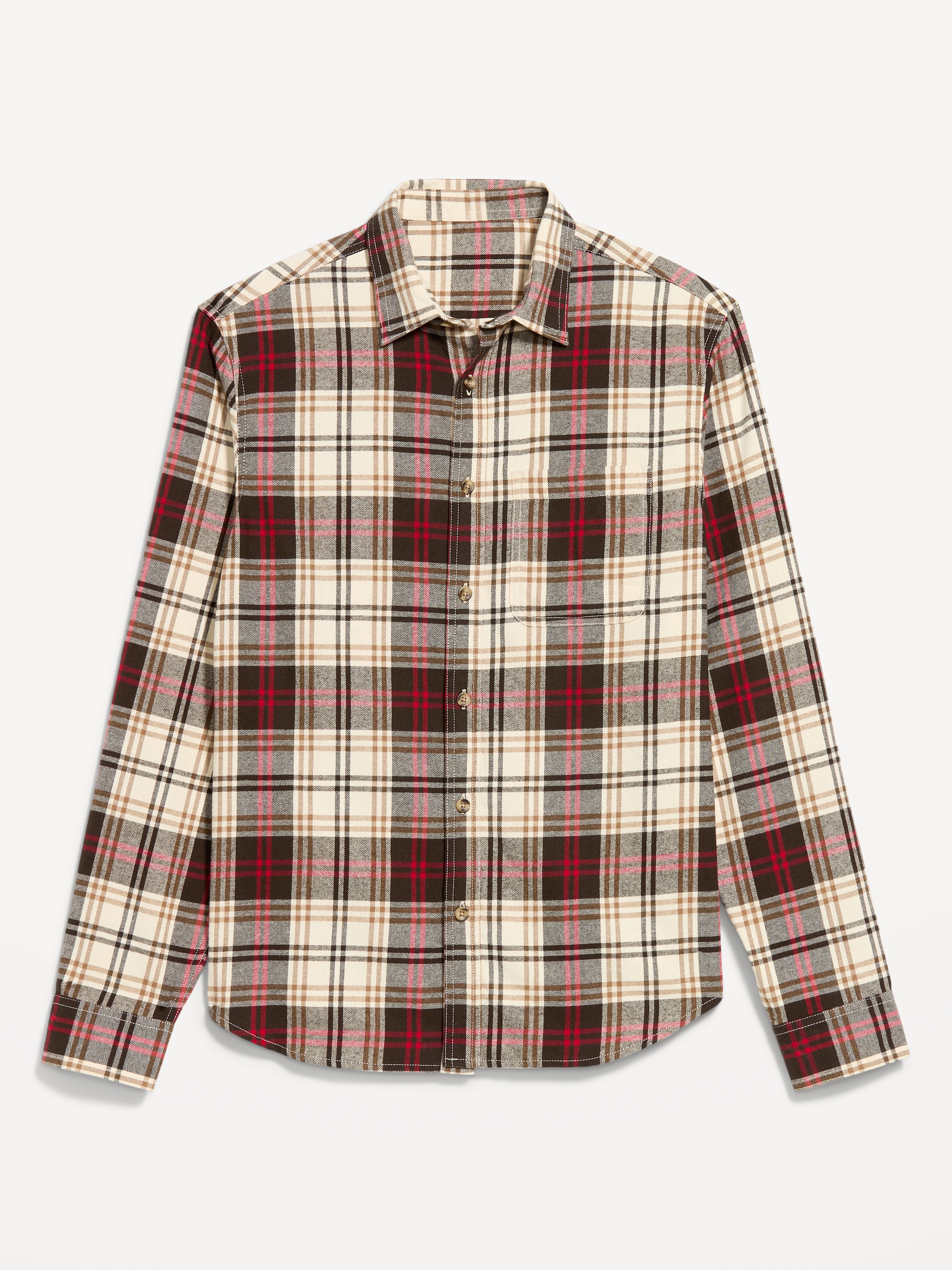 Relaxed Long-Sleeve Flannel Pocket Shirt - Buttercream - 1