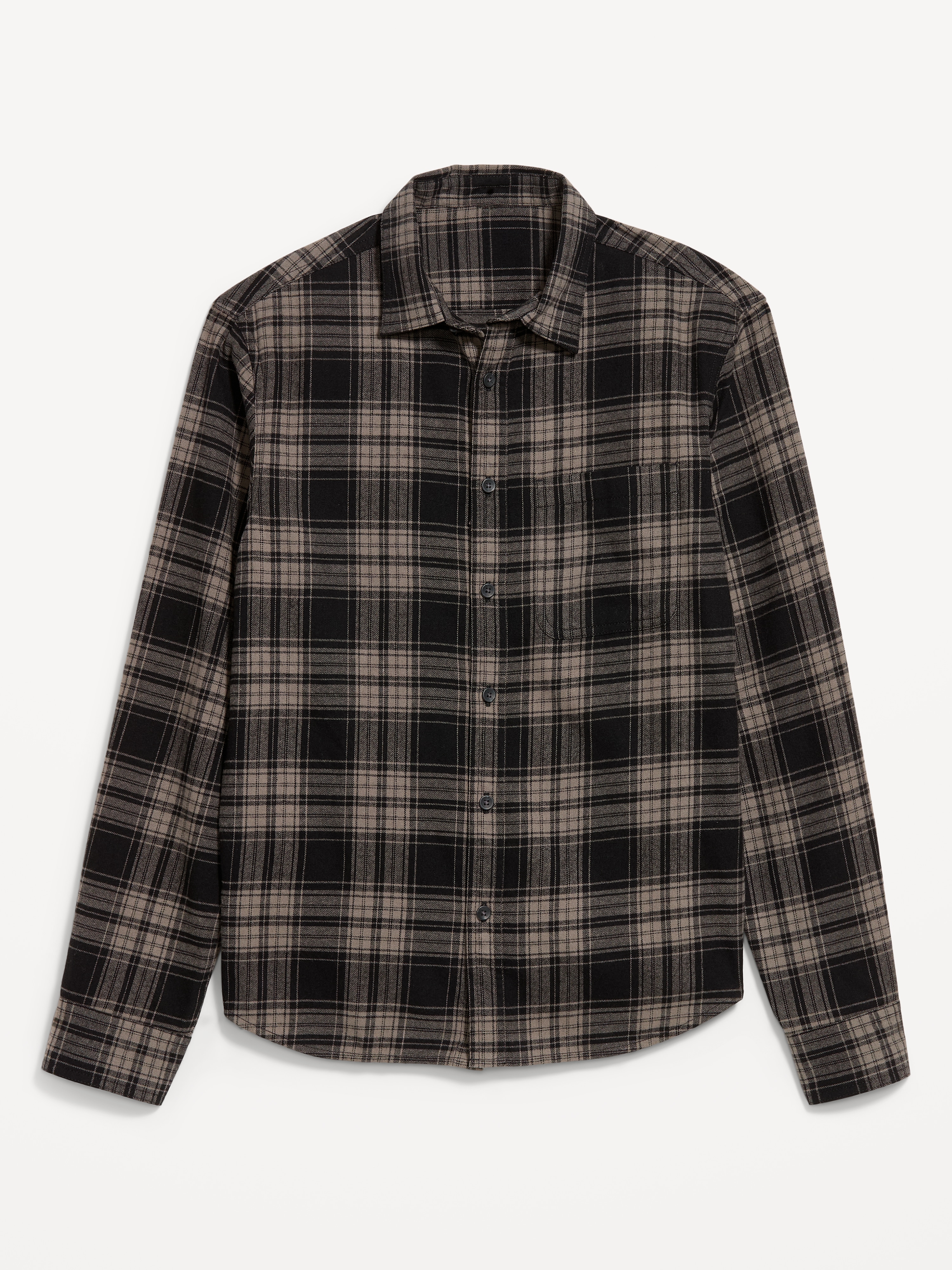 Relaxed Long-Sleeve Flannel Pocket Shirt - Black Plaid - 4