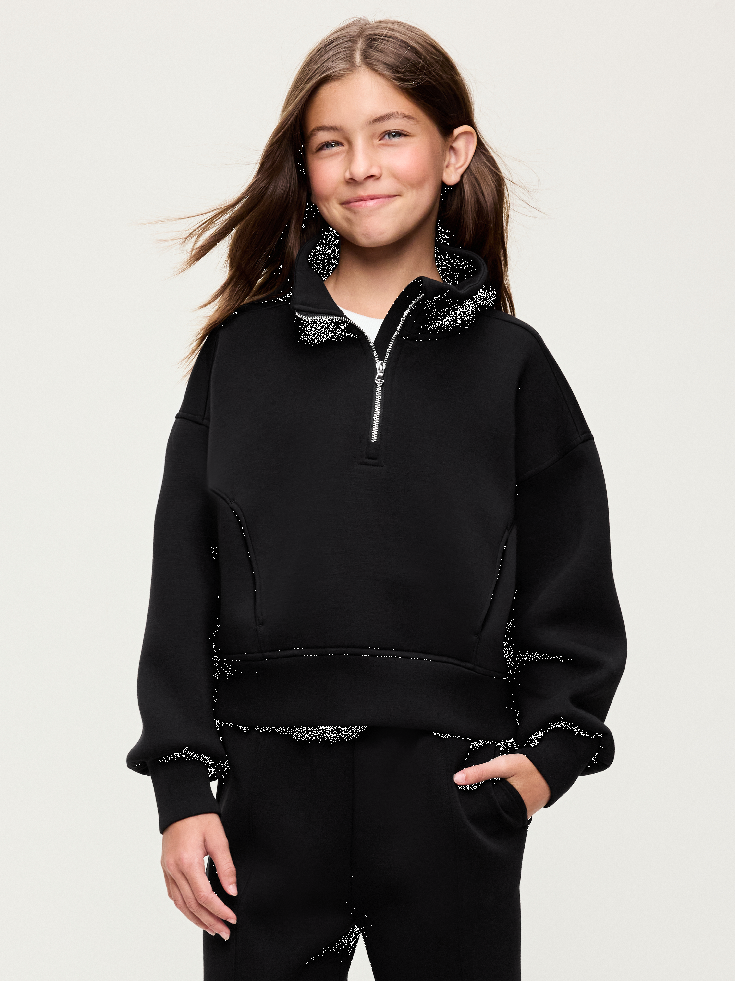Bounce Fleece Half-Zip Pullover Sweatshirt for Girls - Light Black Heather - 1