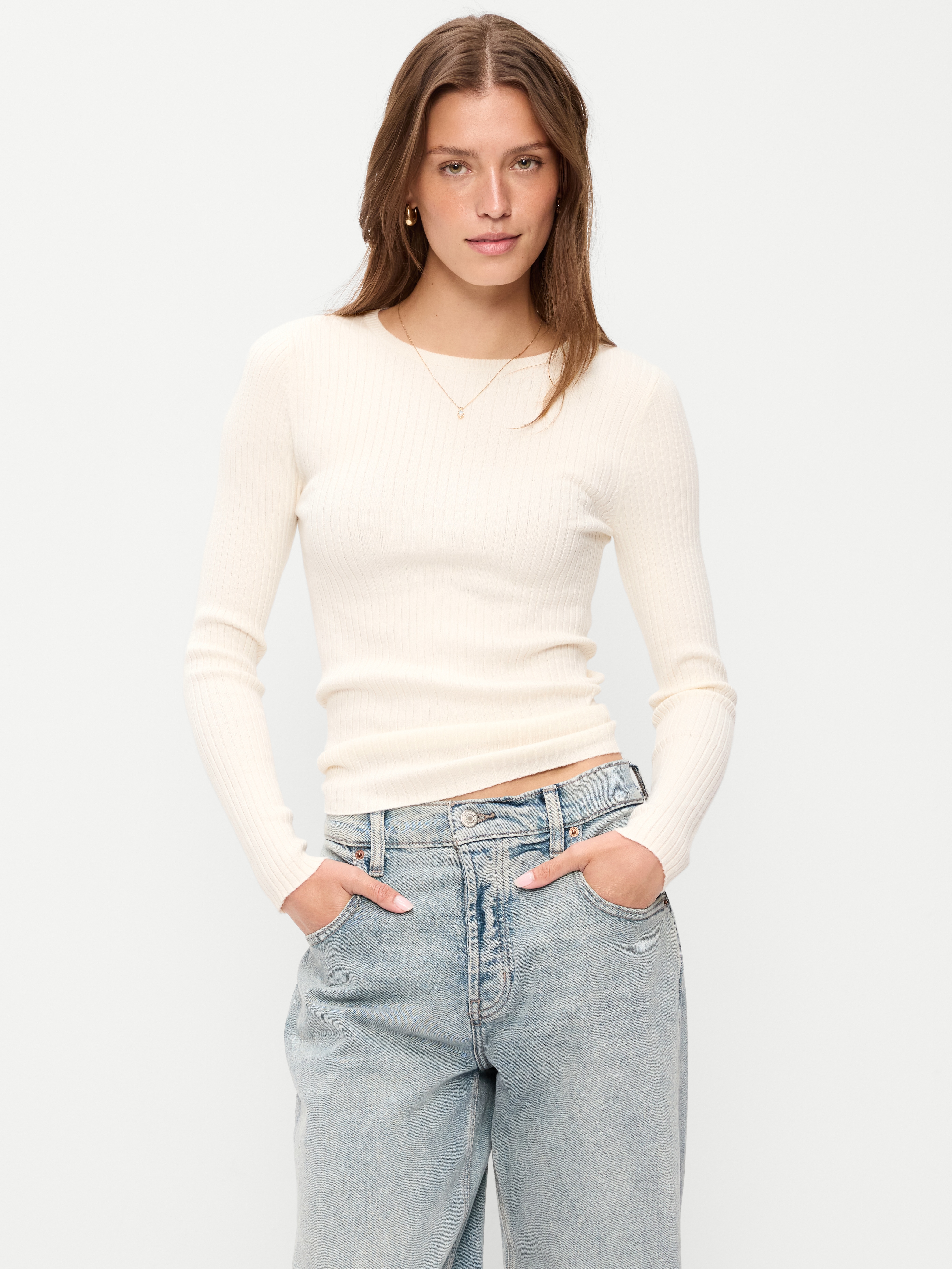 SoSoft Lite Crew-Neck Long-Sleeve Ribbed Sweater - Creme De La Creme - 1
