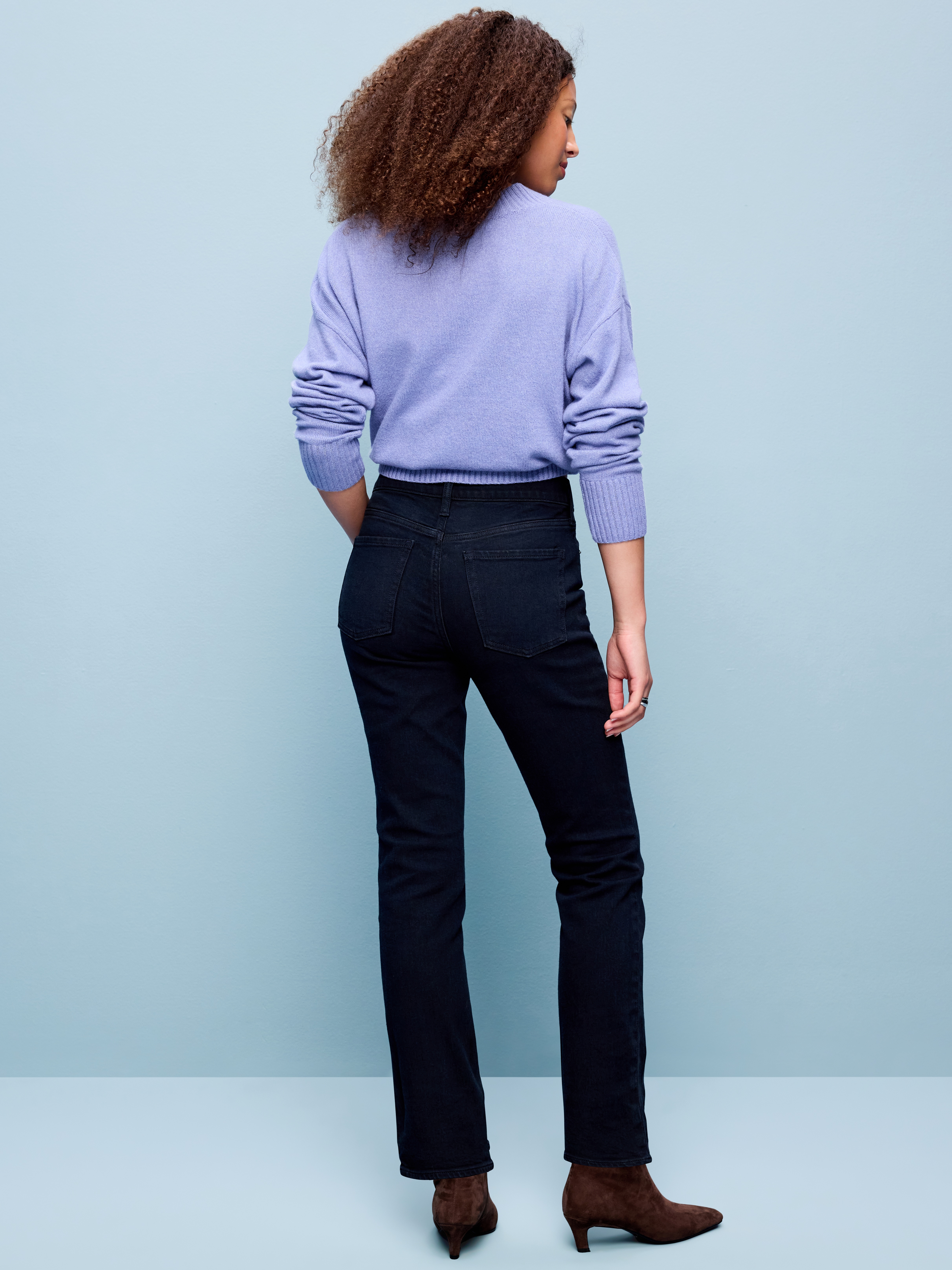 Mid-Rise Straight Leg Jeans - Blue Black - 3