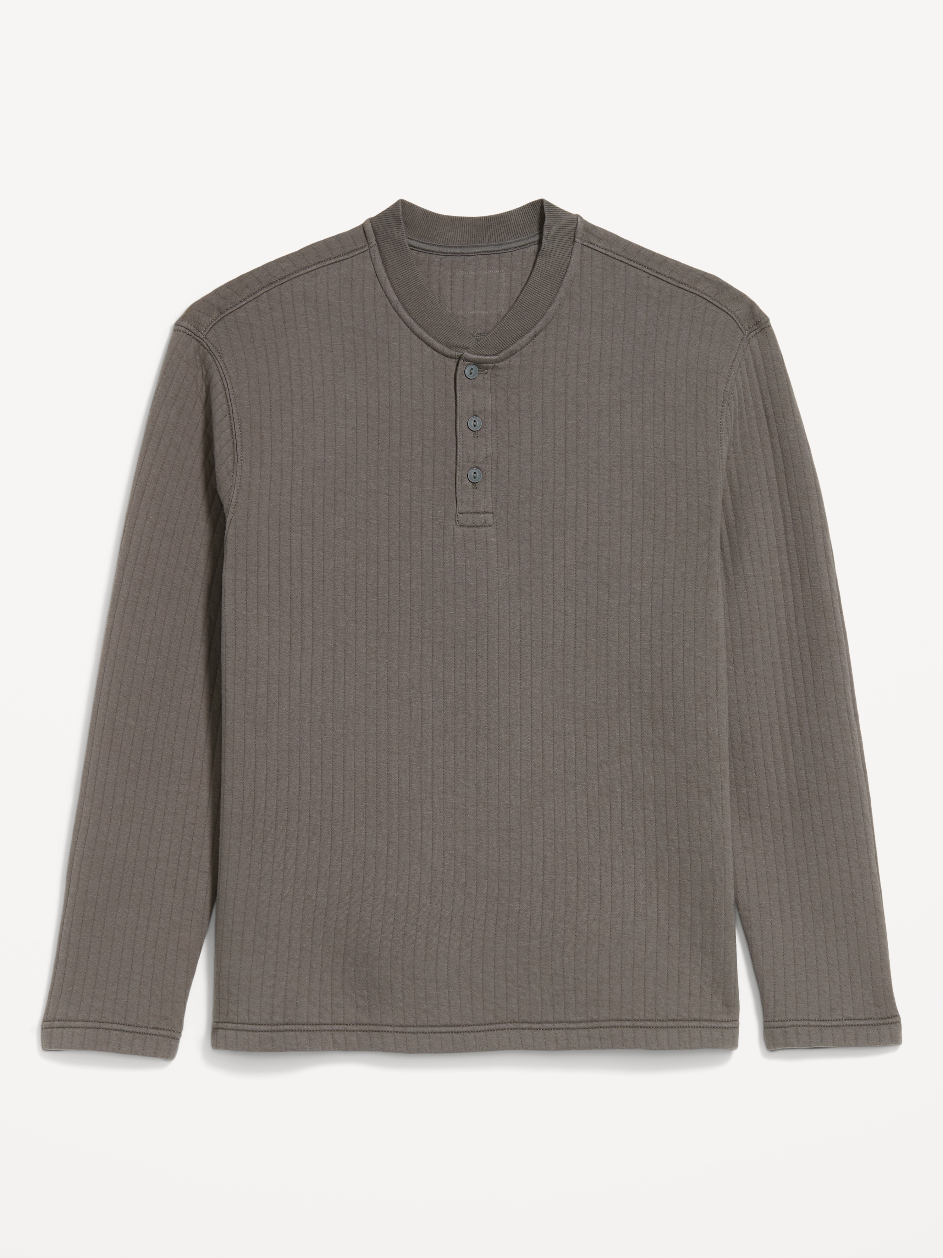 Long-Sleeve Quilted Fleece Henley Sweatshirt - Stainless Steel - 4
