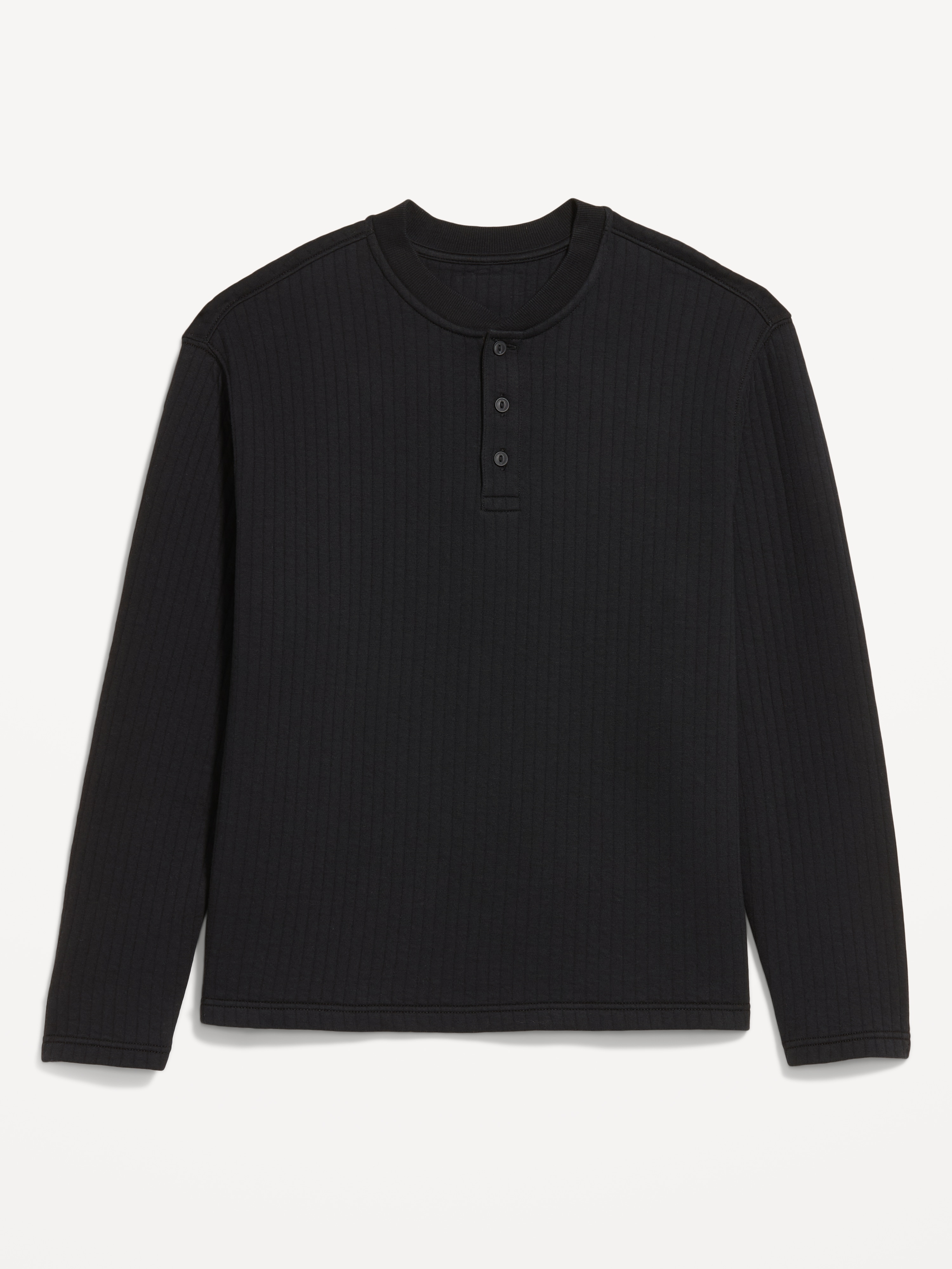 Long-Sleeve Quilted Fleece Henley Sweatshirt - Black Jack - 4