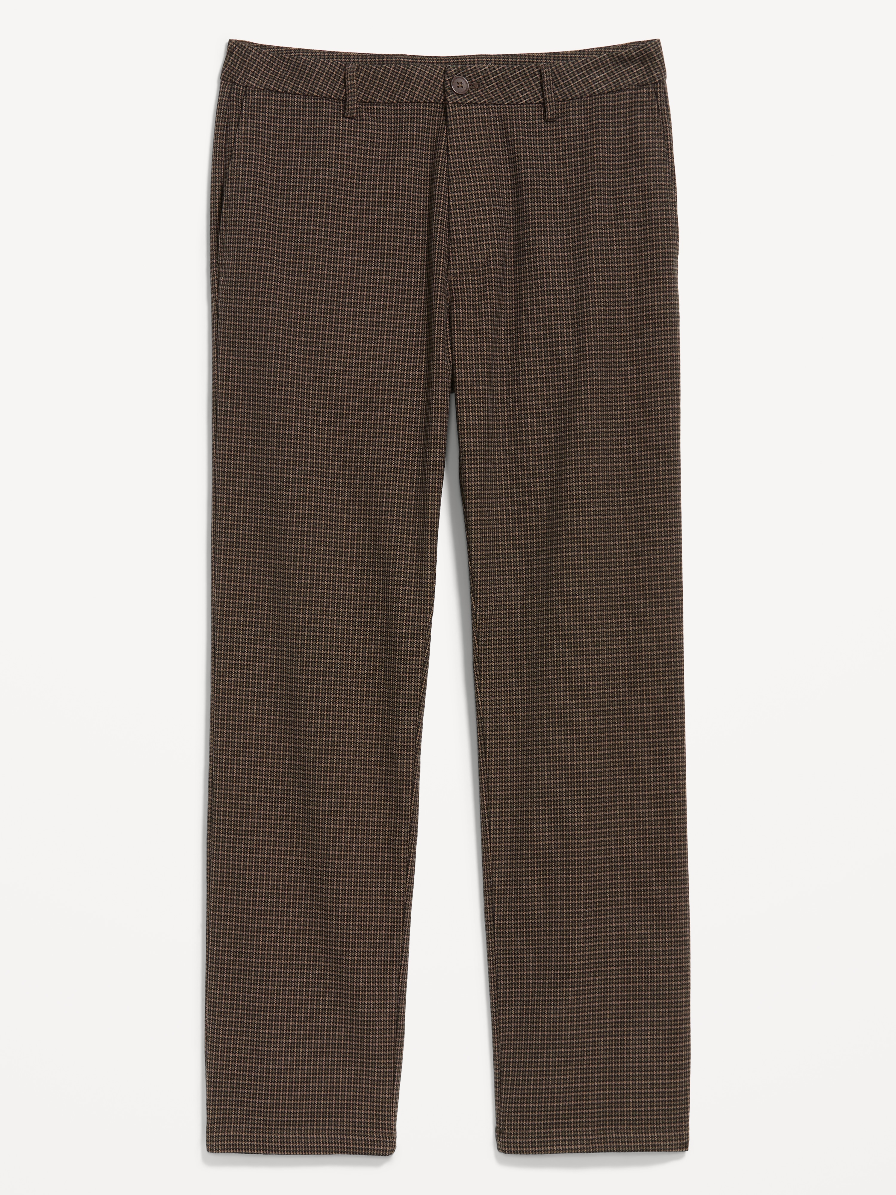 90s Straight-Fit Textured Twill Pants - Brown Houndstooth - 5