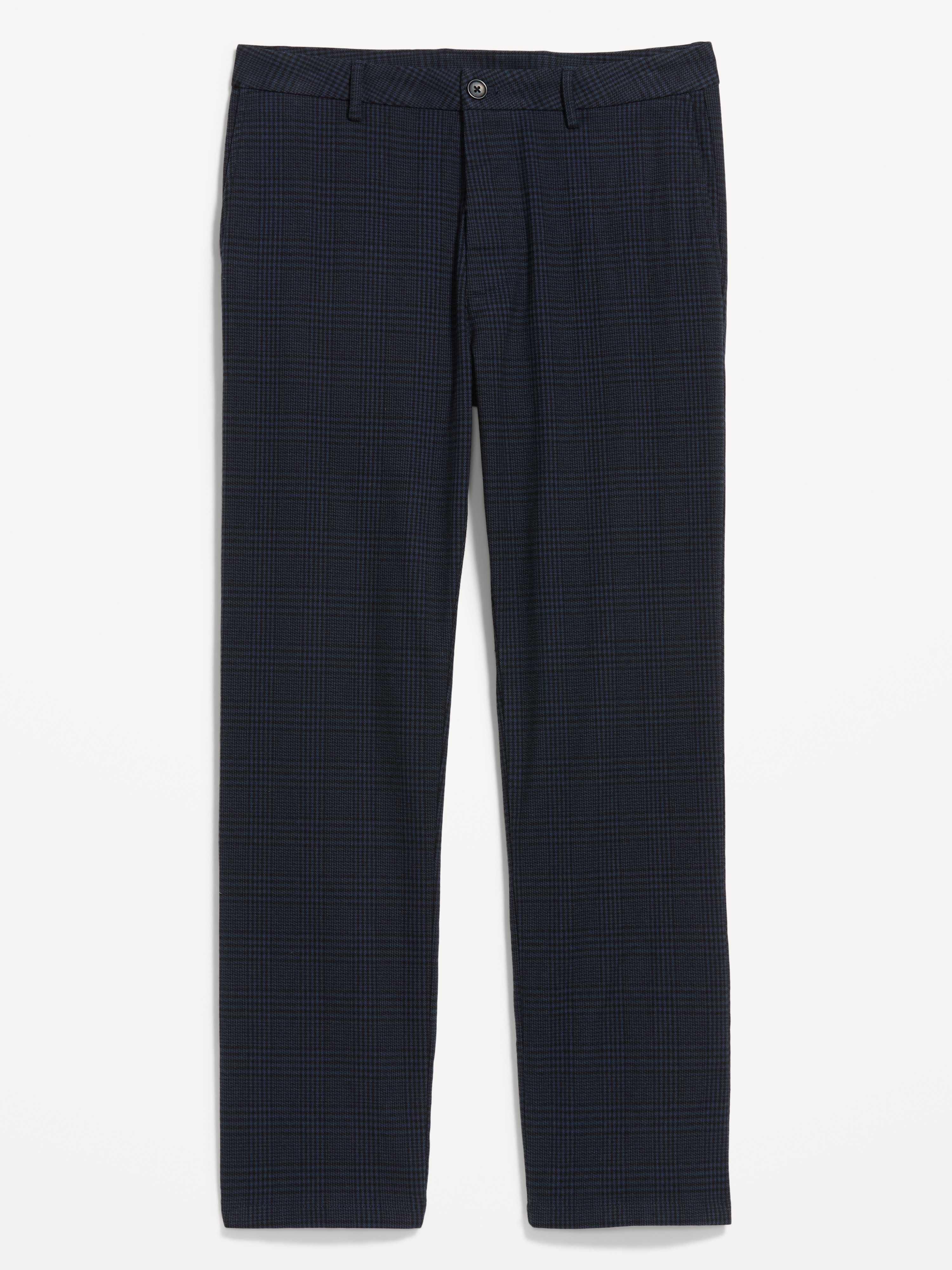 90s Straight-Fit Textured Twill Pants - Navy Plaid - 5