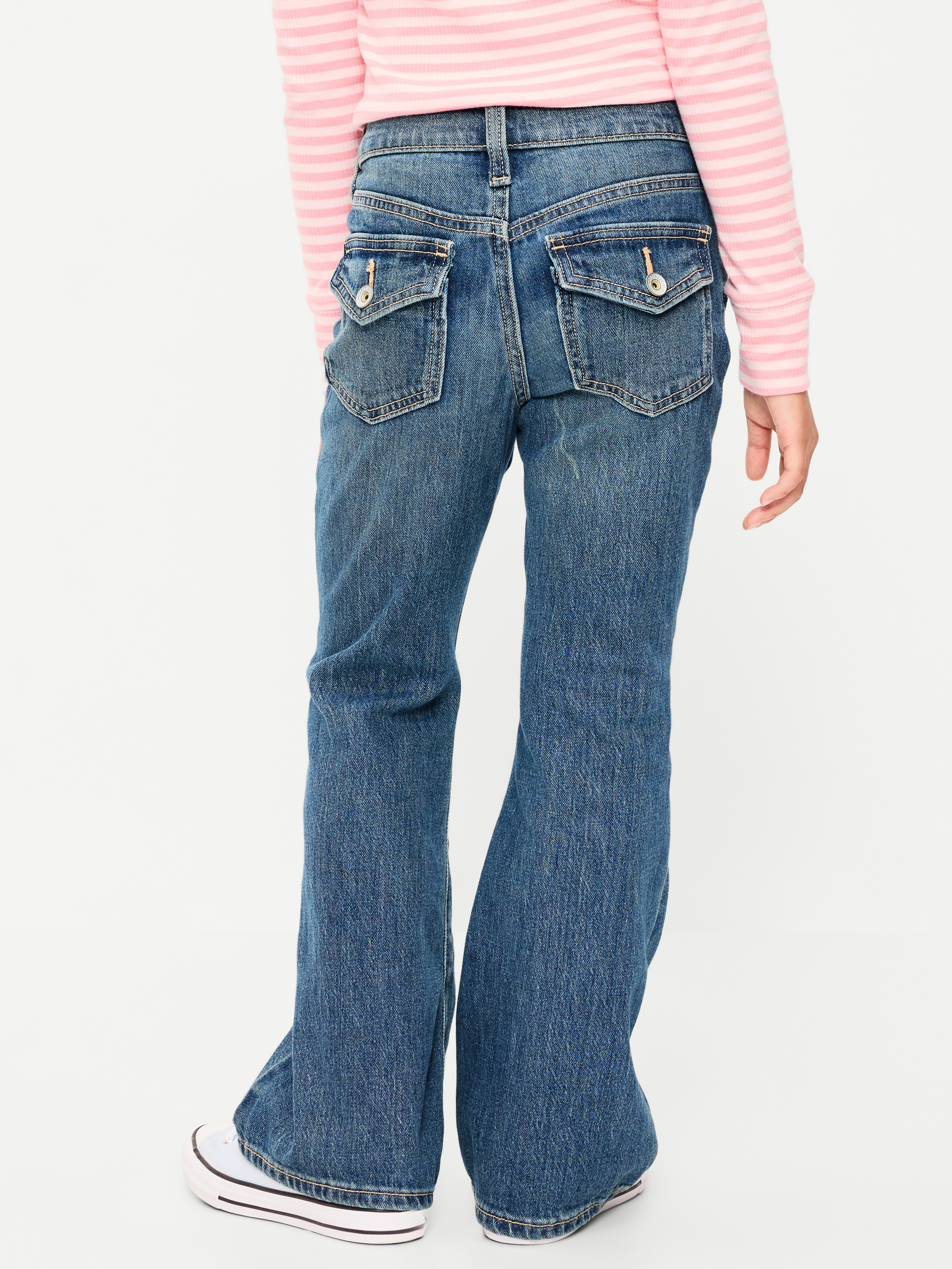Low-Rise Flare-Leg Jeans for Girls - Medium Wash (Studded) - 2