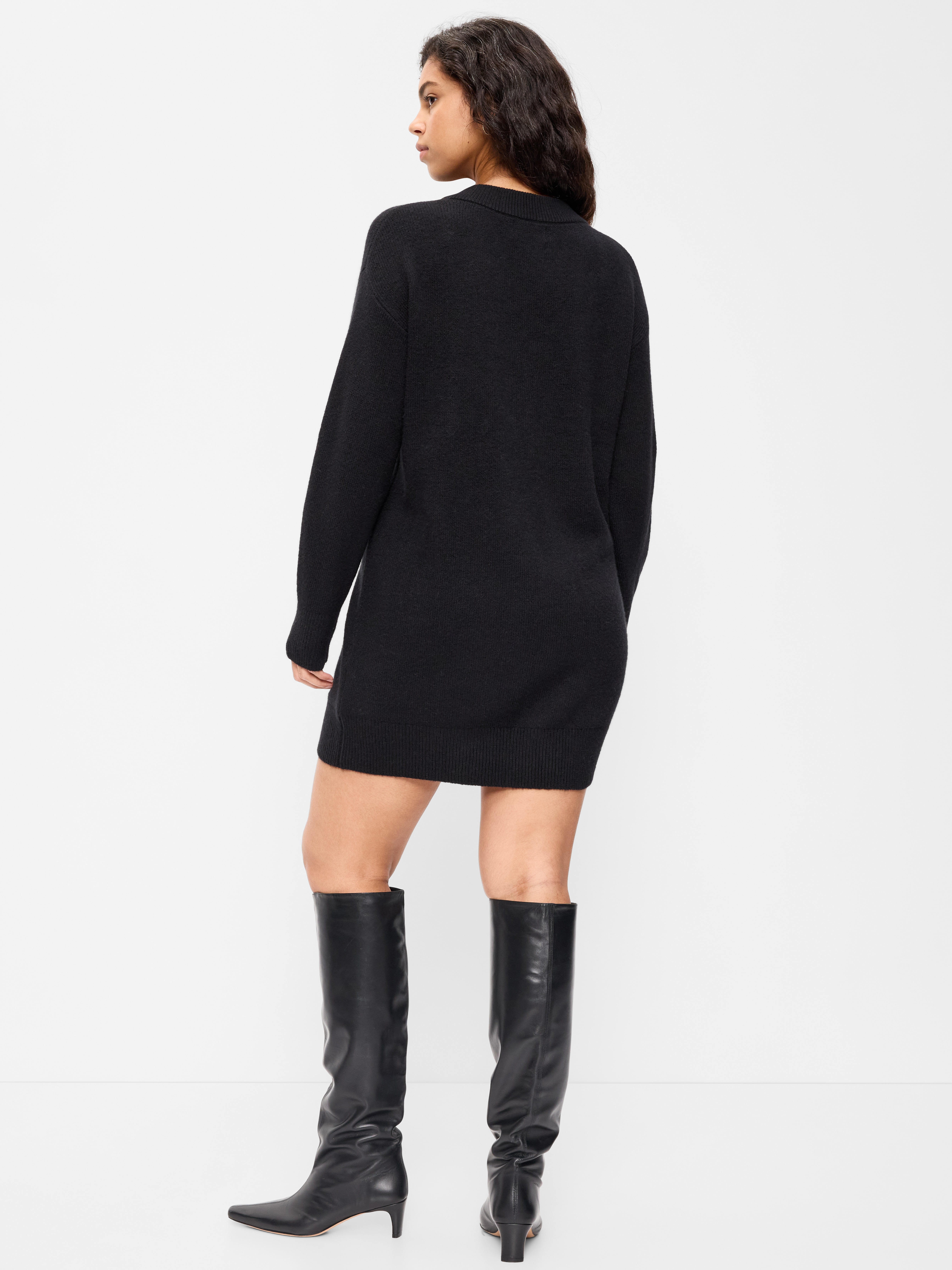 SoSoft Long-Sleeve V-Neck Mini Sweater Dress - Black Jack - 7