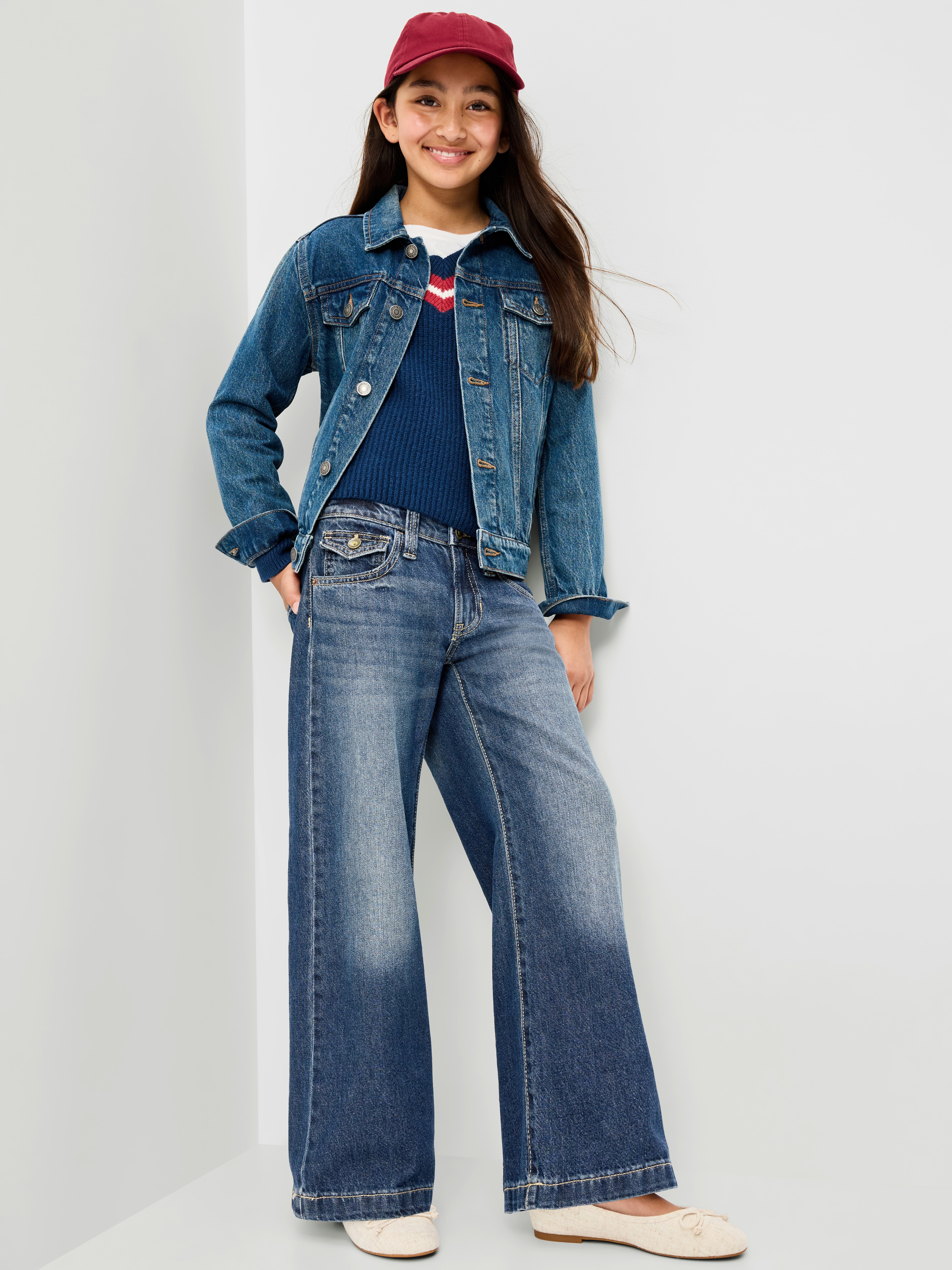 Low-Rise Super Baggy Wide-Leg Jeans for Girls - Medium Wash - 3