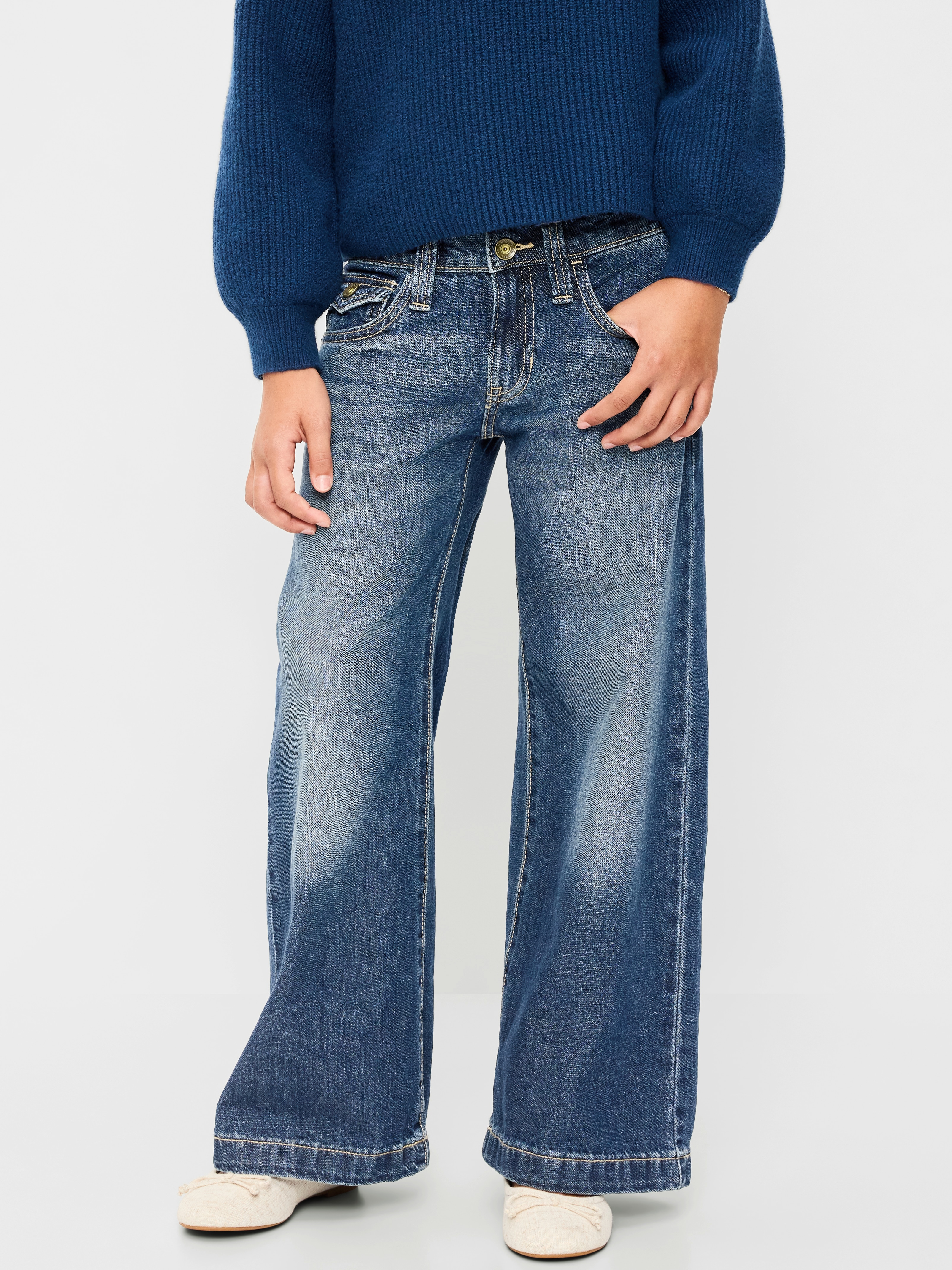 Low-Rise Super Baggy Wide-Leg Jeans for Girls - Medium Wash - 1