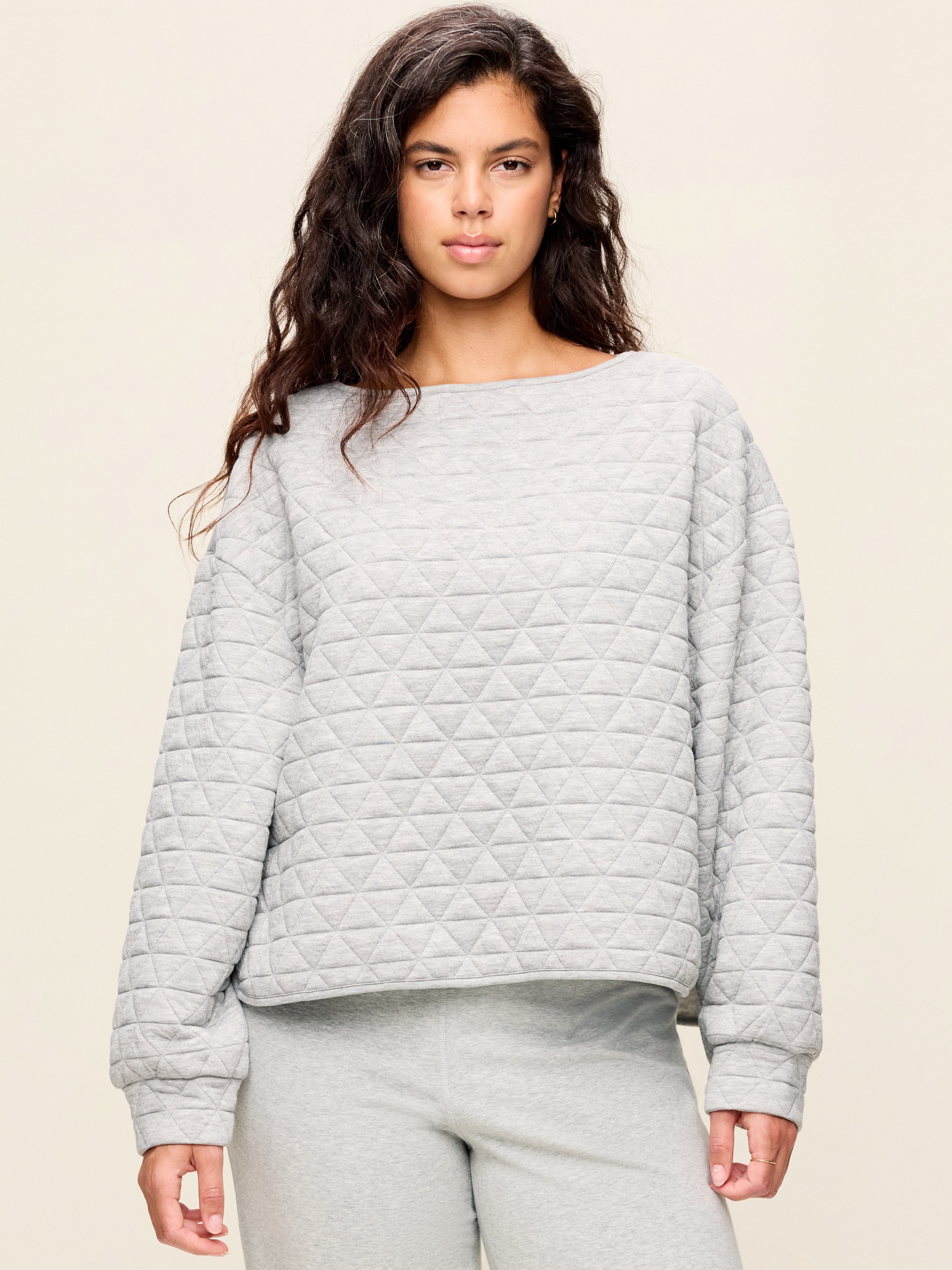 Quilted Bounce Fleece Boatneck Sweatshirt - Heather Gray - 6