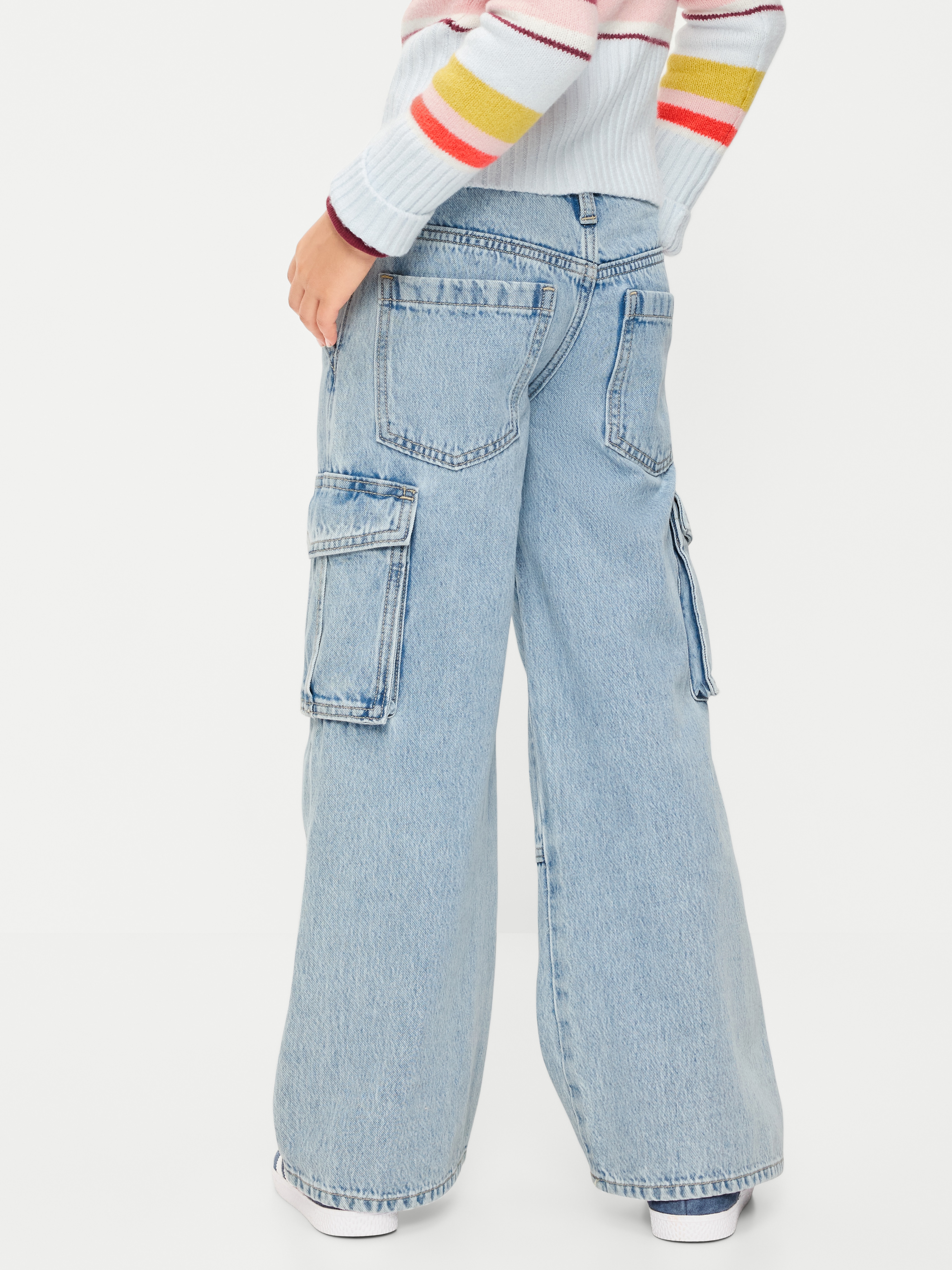 Low-Rise Super Baggy Wide-Leg Cargo Jeans for Girls - Light Wash - 2