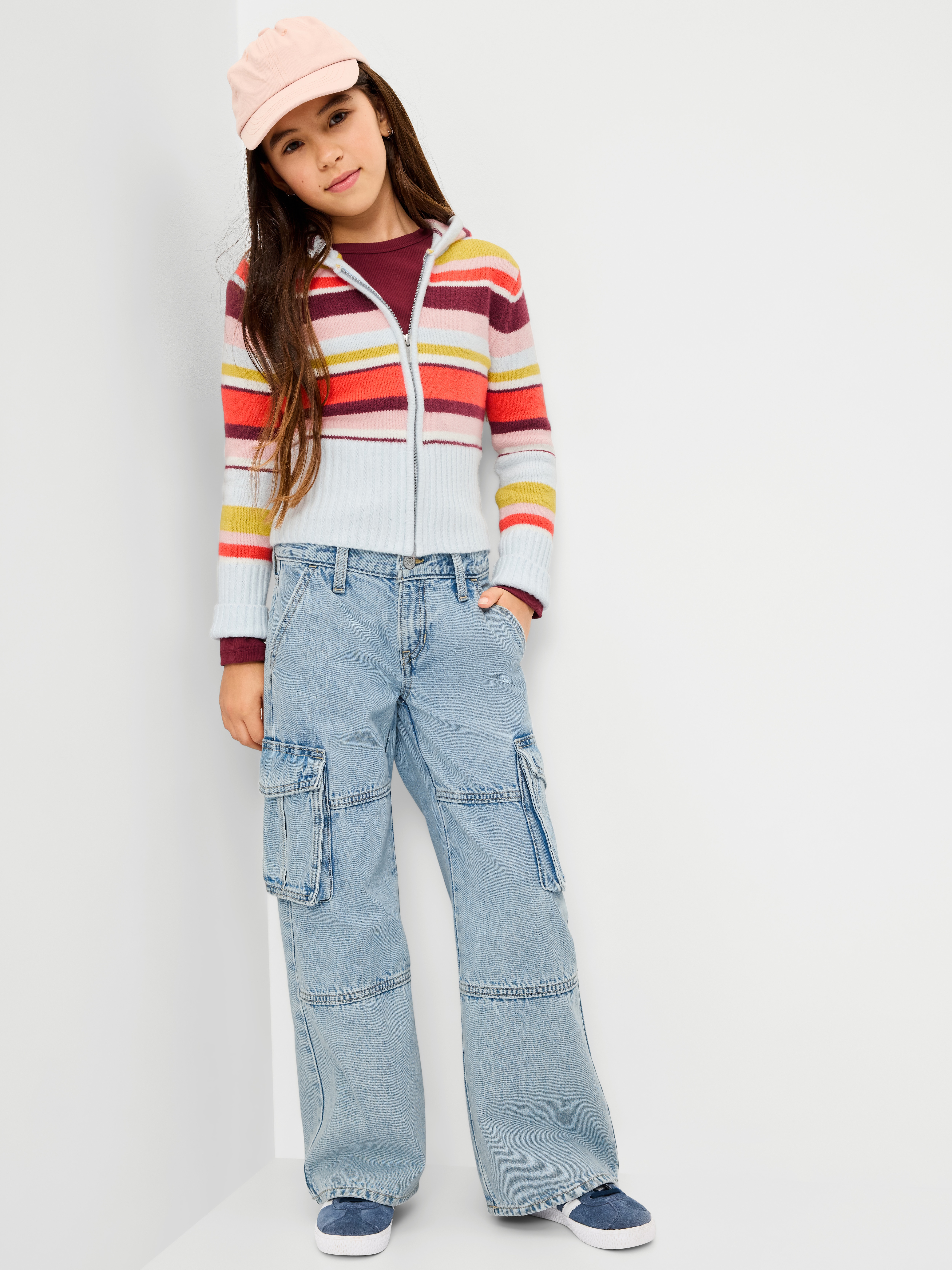 Low-Rise Super Baggy Wide-Leg Cargo Jeans for Girls - Light Wash - 4