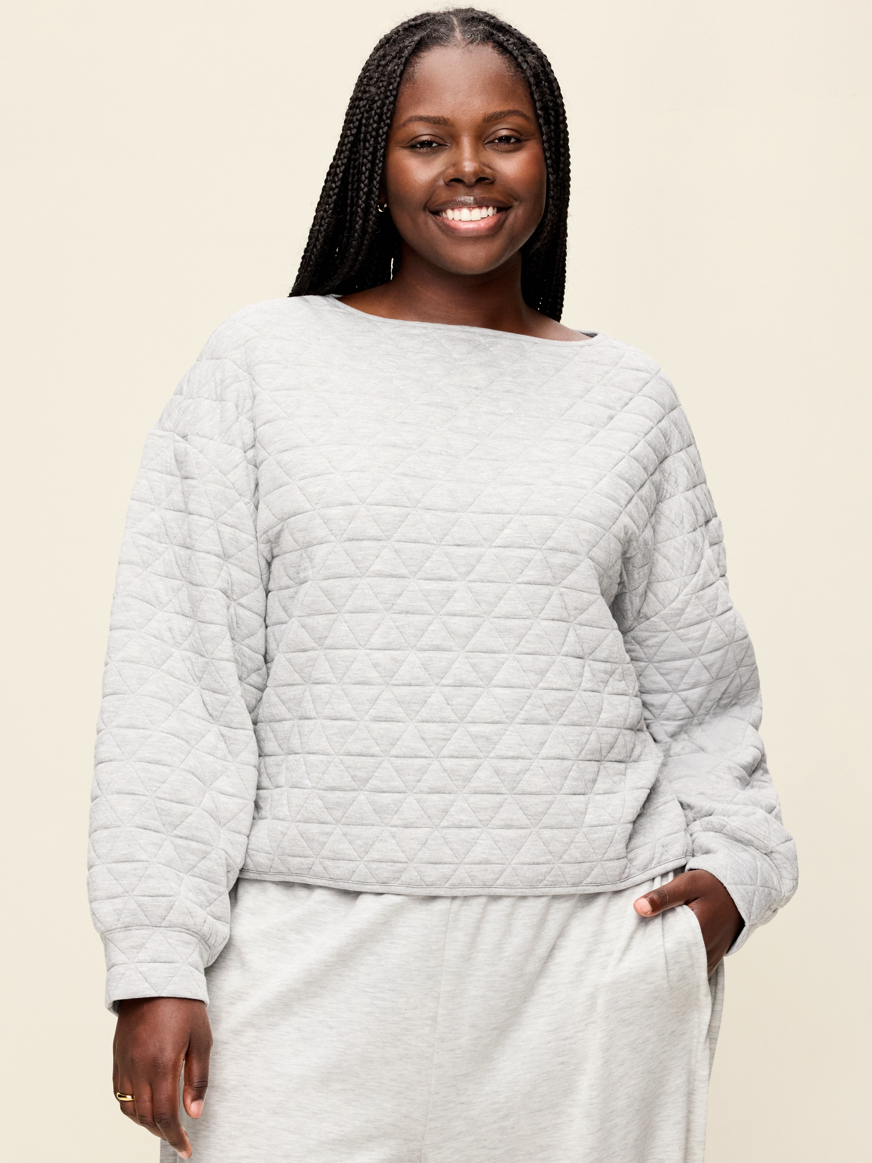 Quilted Bounce Fleece Boatneck Sweatshirt - Heather Gray - 7