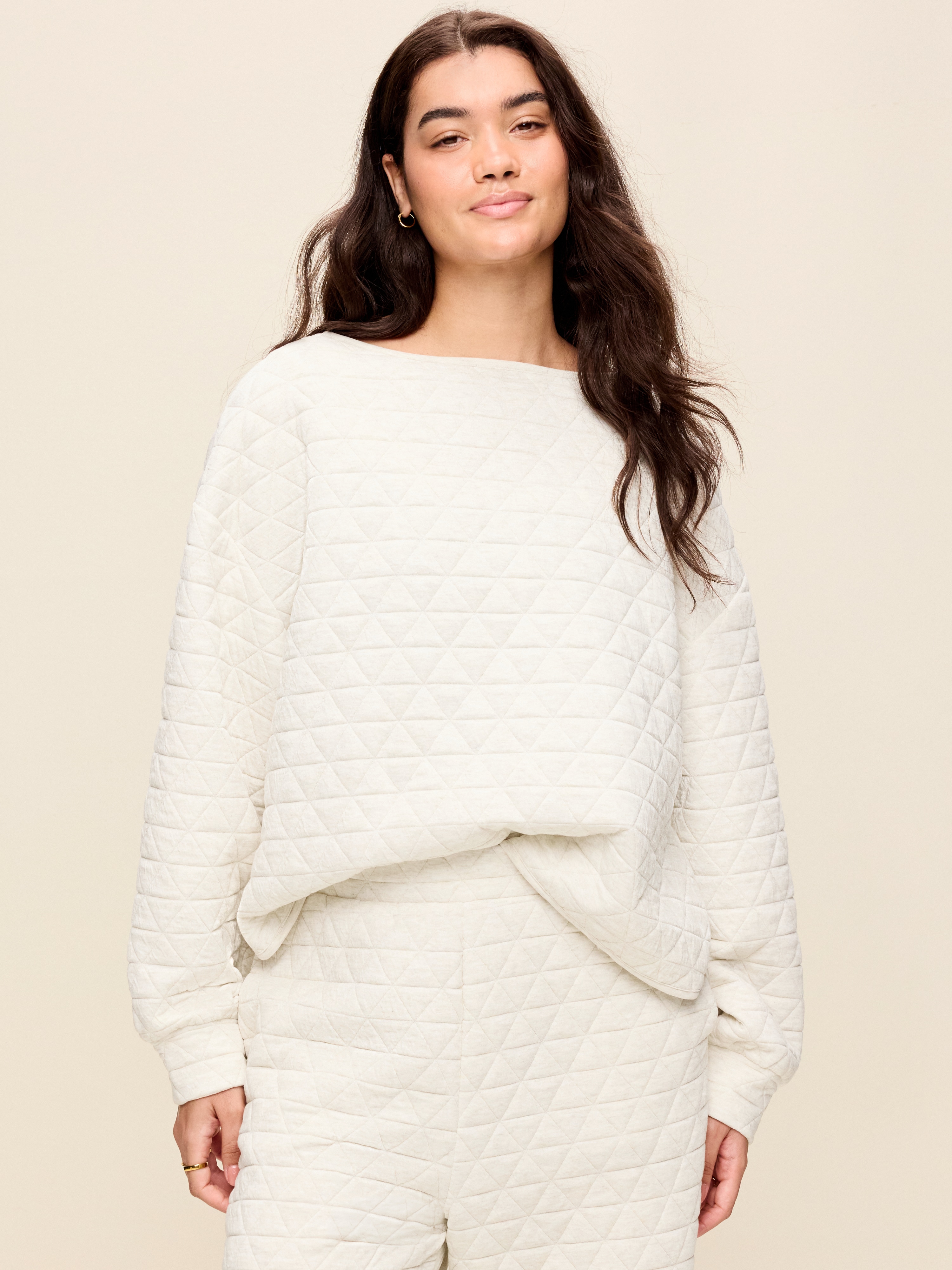 Quilted Bounce Fleece Boatneck Sweatshirt - Oatmeal Heather - 6