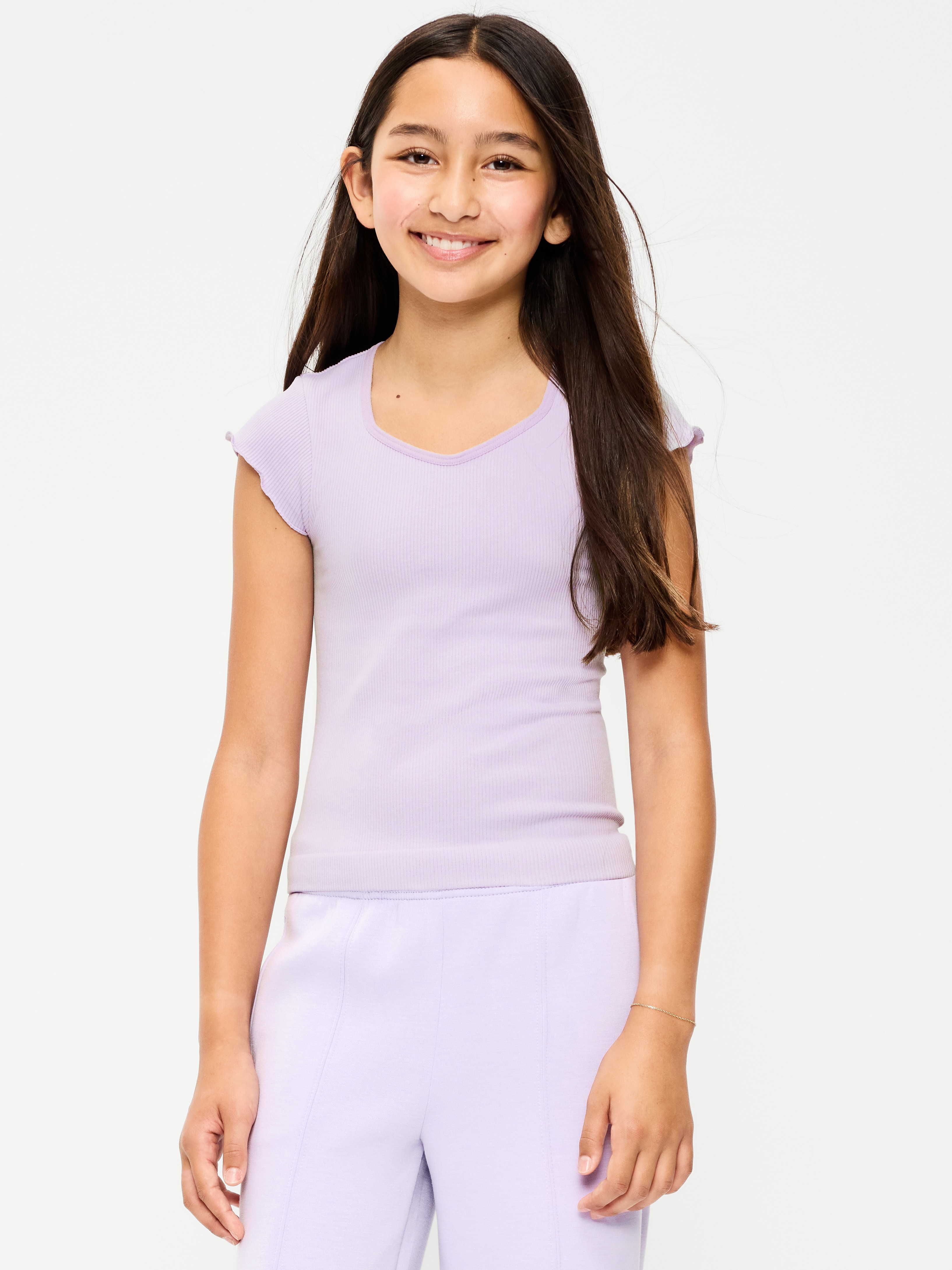 Fitted Seamless Ribbed  Performance Top for Girls - Dusky Lavender - 1