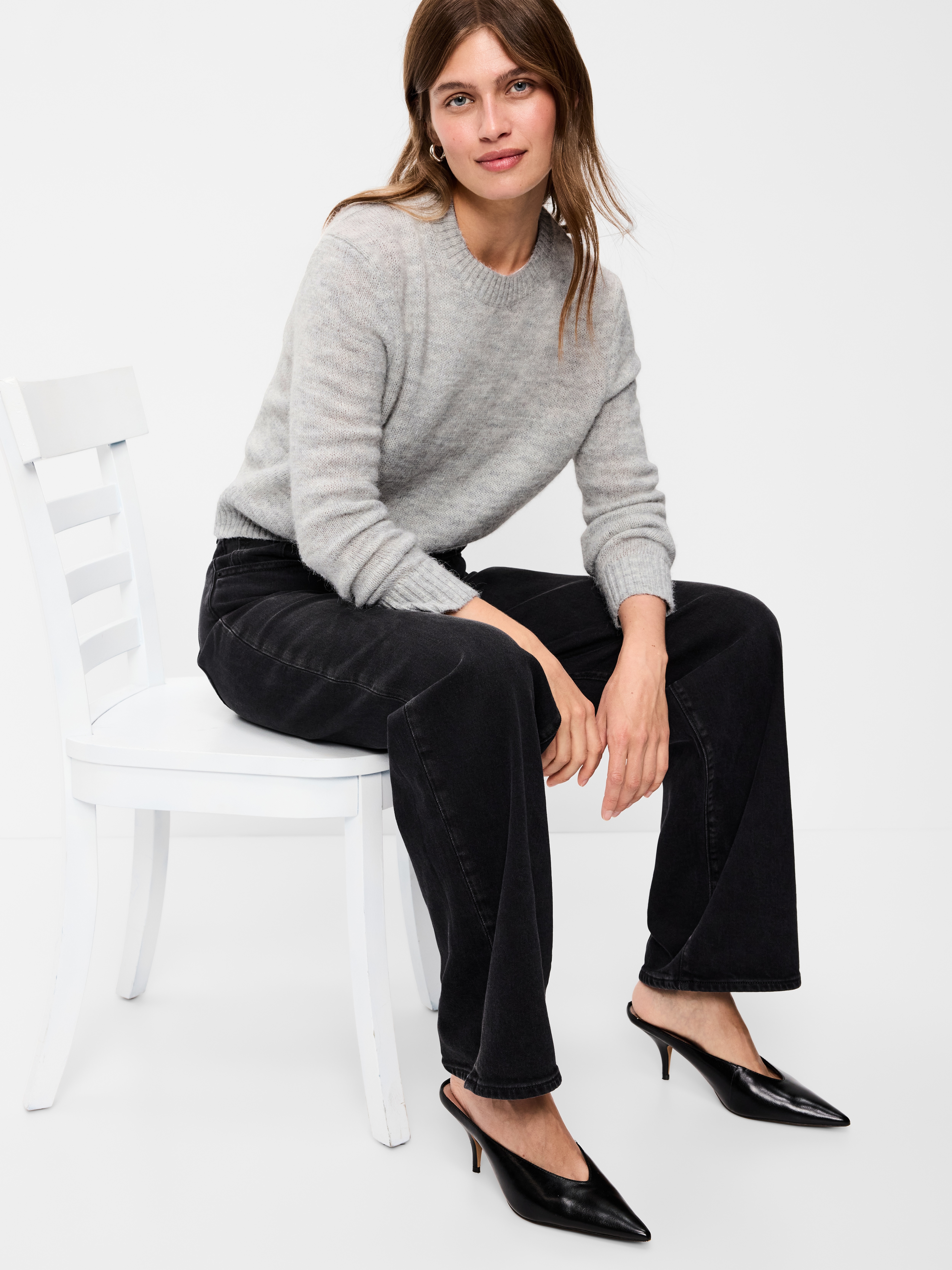 Shrunken Cozy Wool-Blend Crew-Neck Sweater - LIGHT GREY - 3