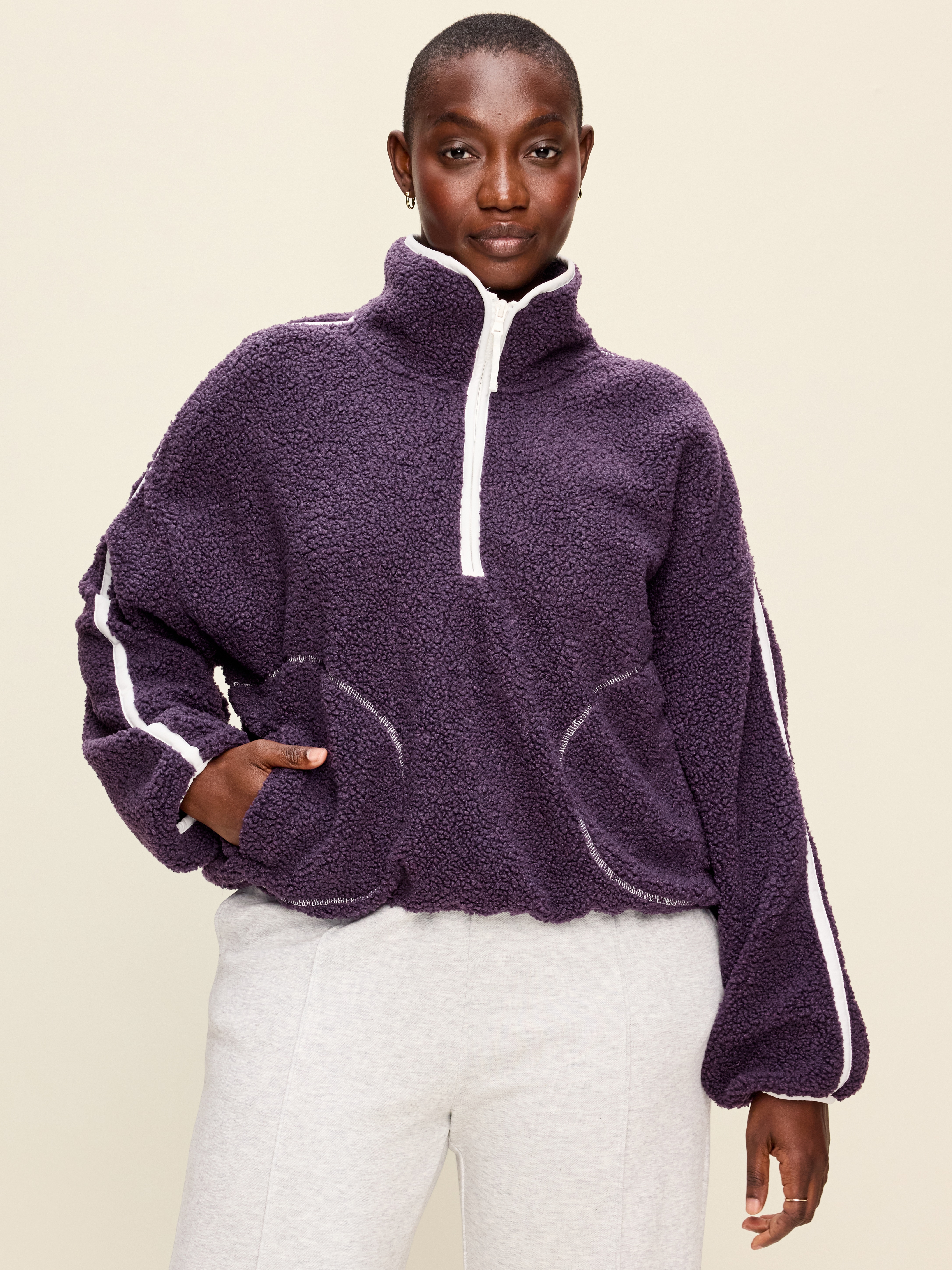 Loose Sherpa Quarter-Zip Pullover - Nebula - 5