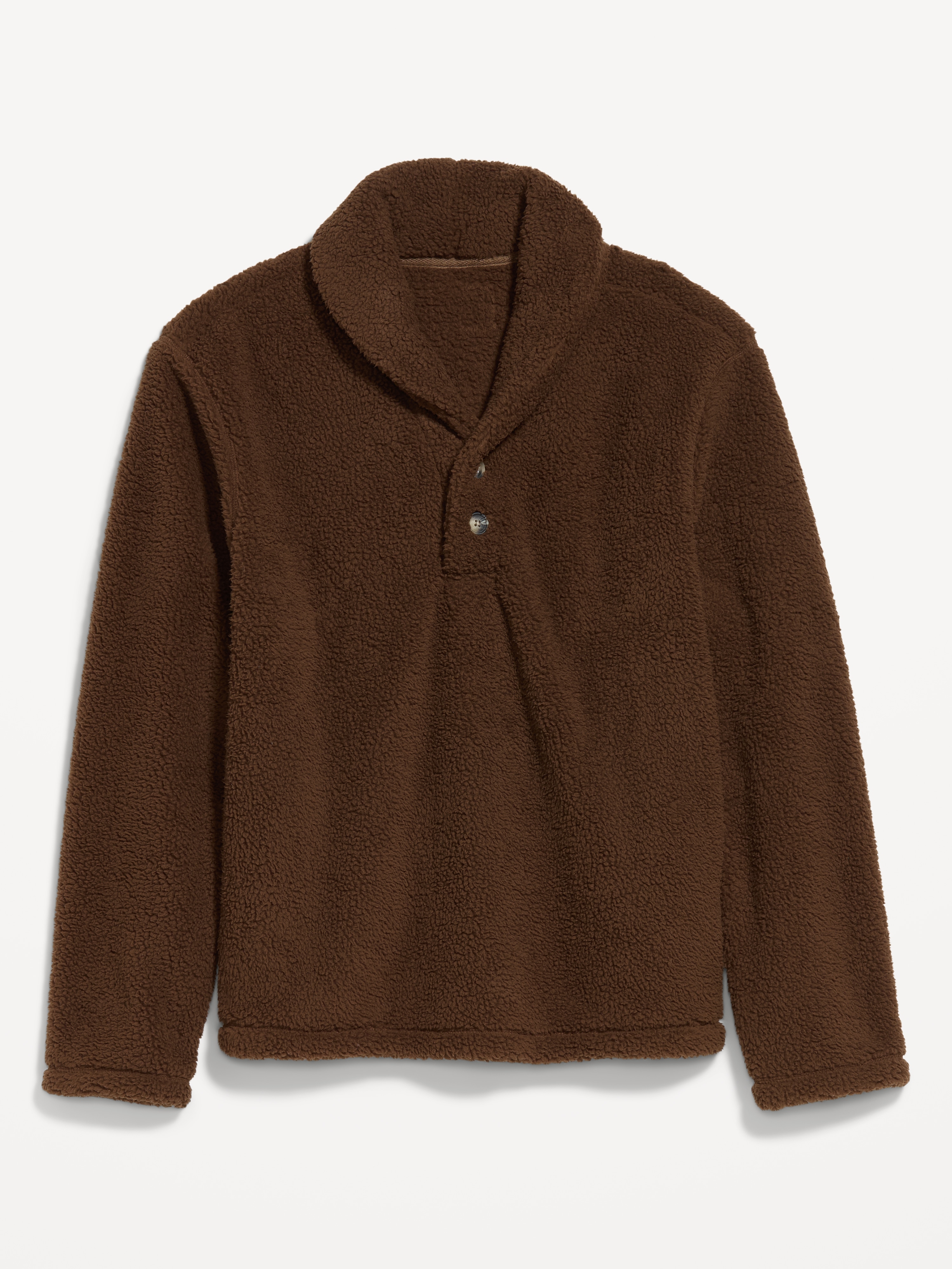 Shawl-Collar Sherpa Pullover - Dark Walnut - 4