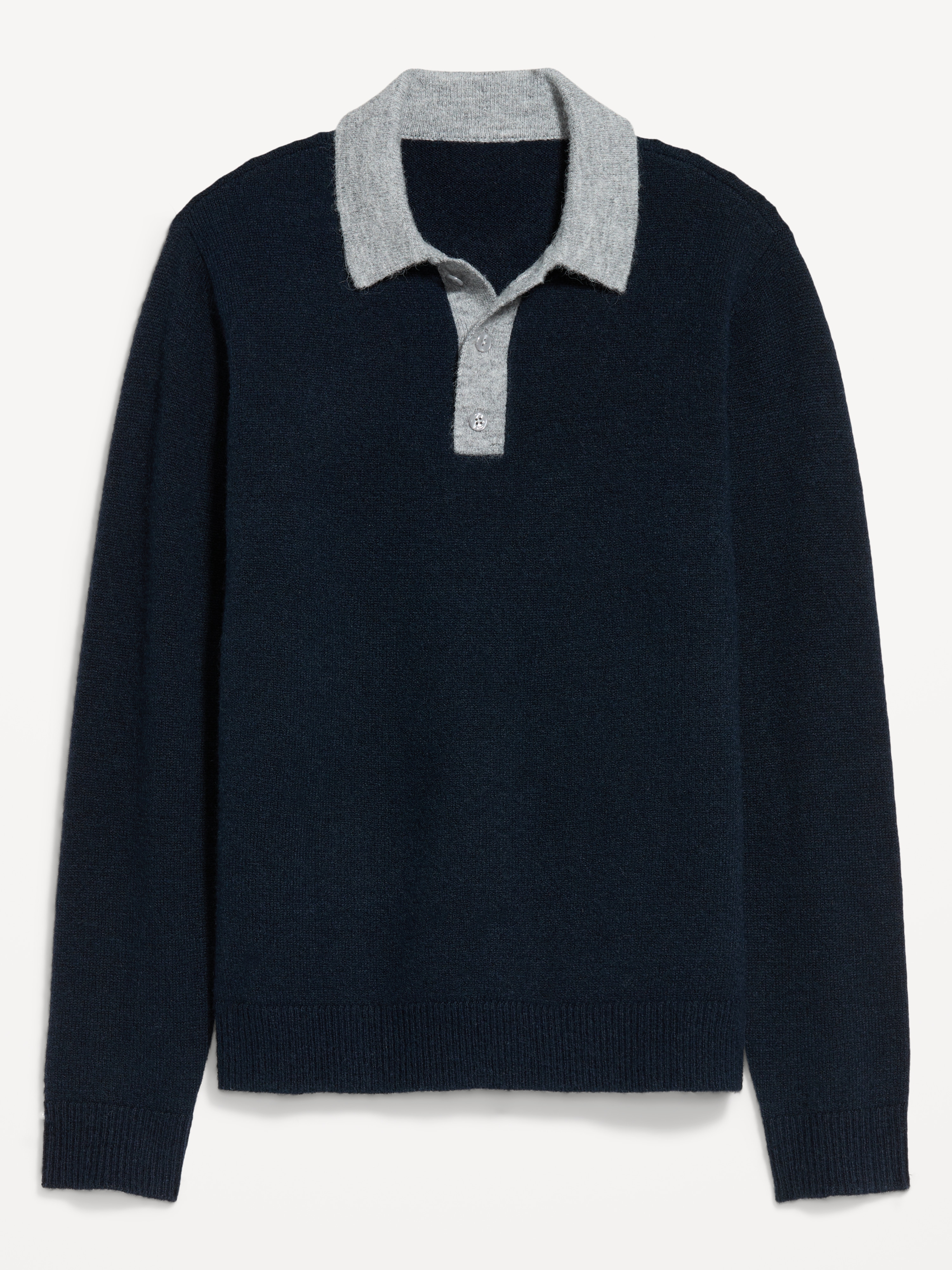 Long-Sleeve Wool-Blend Polo Sweater - In the Navy - 3