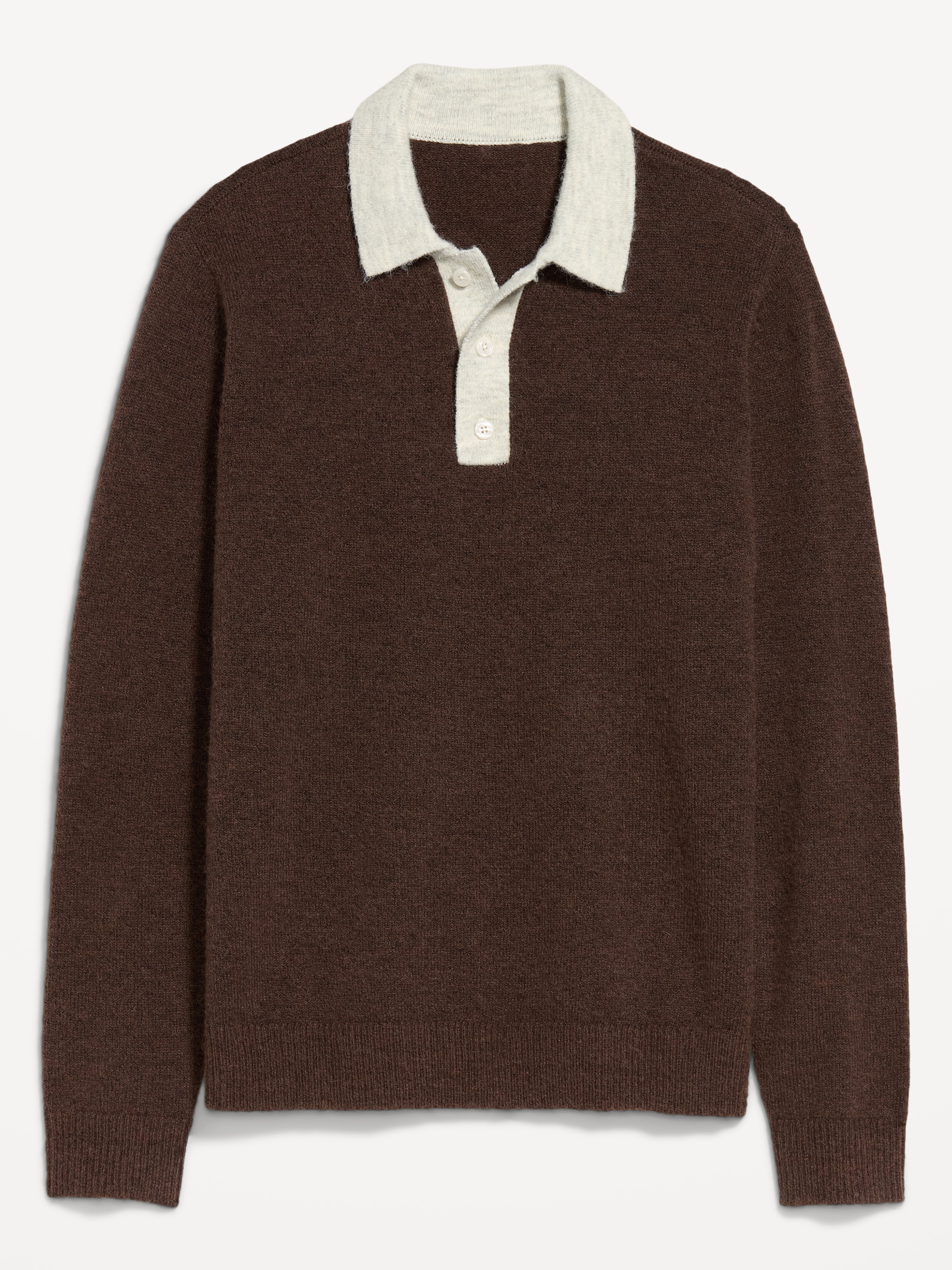 Long-Sleeve Wool-Blend Polo Sweater - Peppercorn - 3