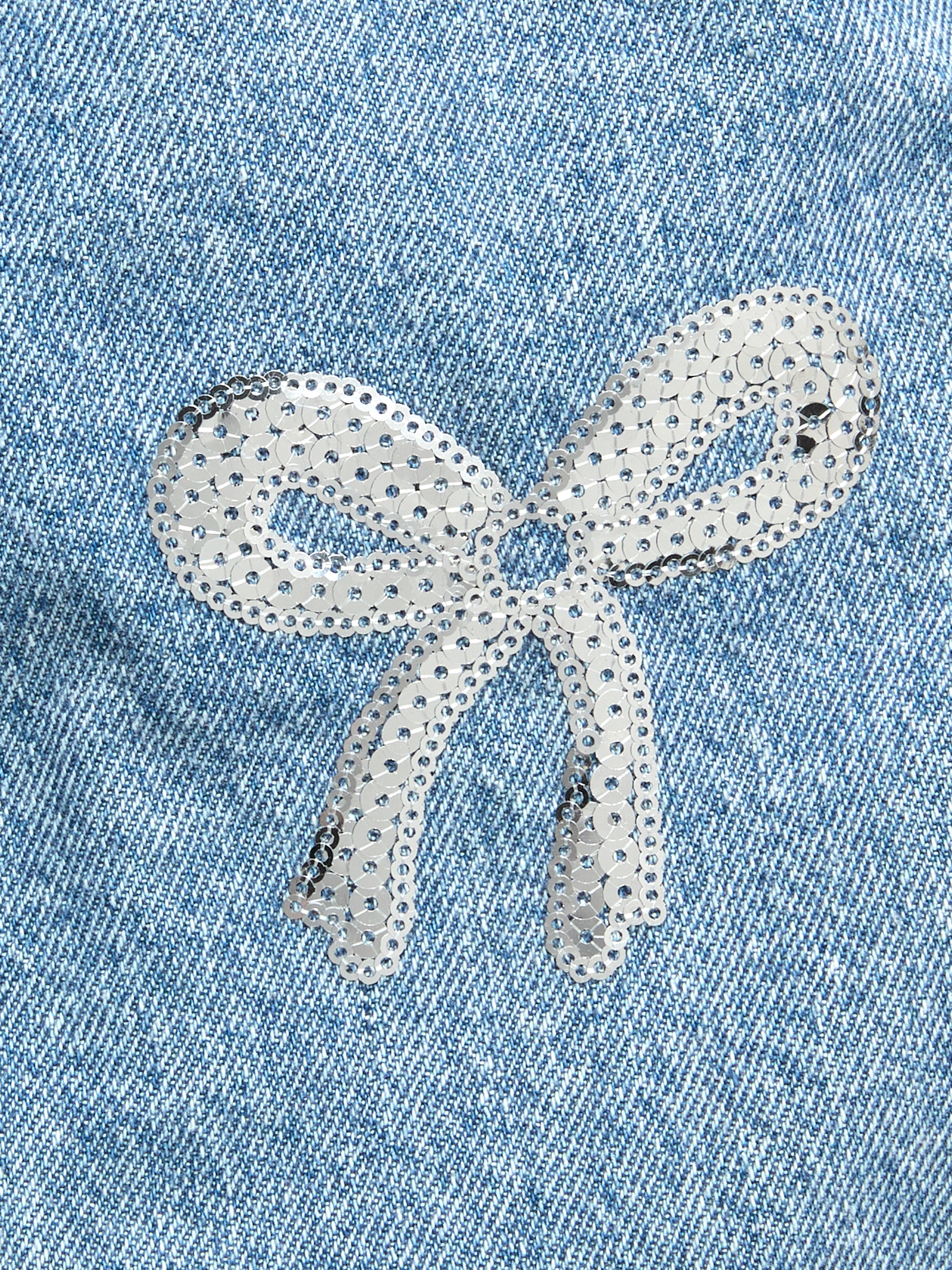 Printed High-Waisted Baggy Wide-Leg Jeans for Girls - Light Wash (Shiny Bows) - 5