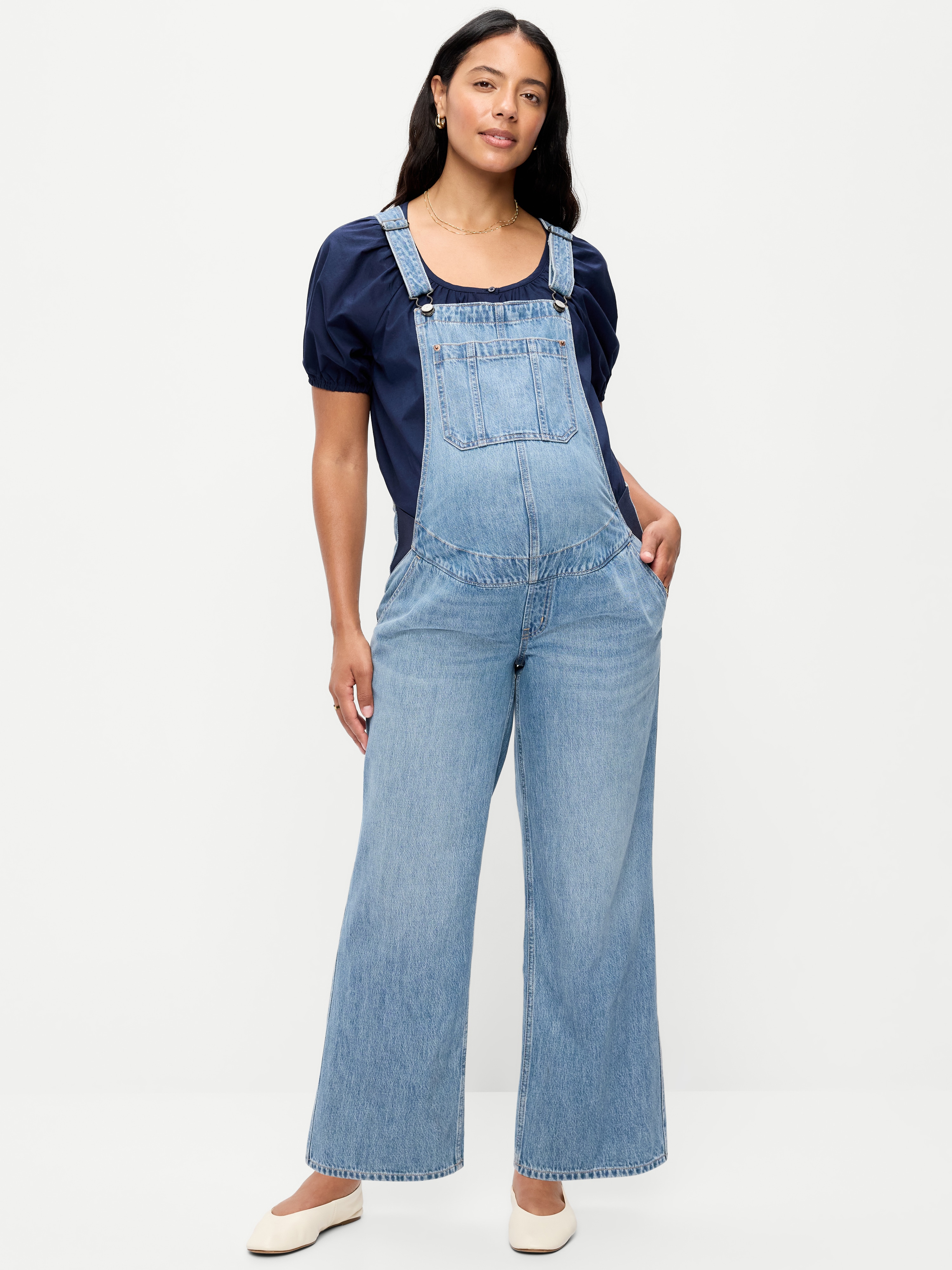 Maternity Side-Panel Wide-Leg Jean Overalls - Melvyn - 1