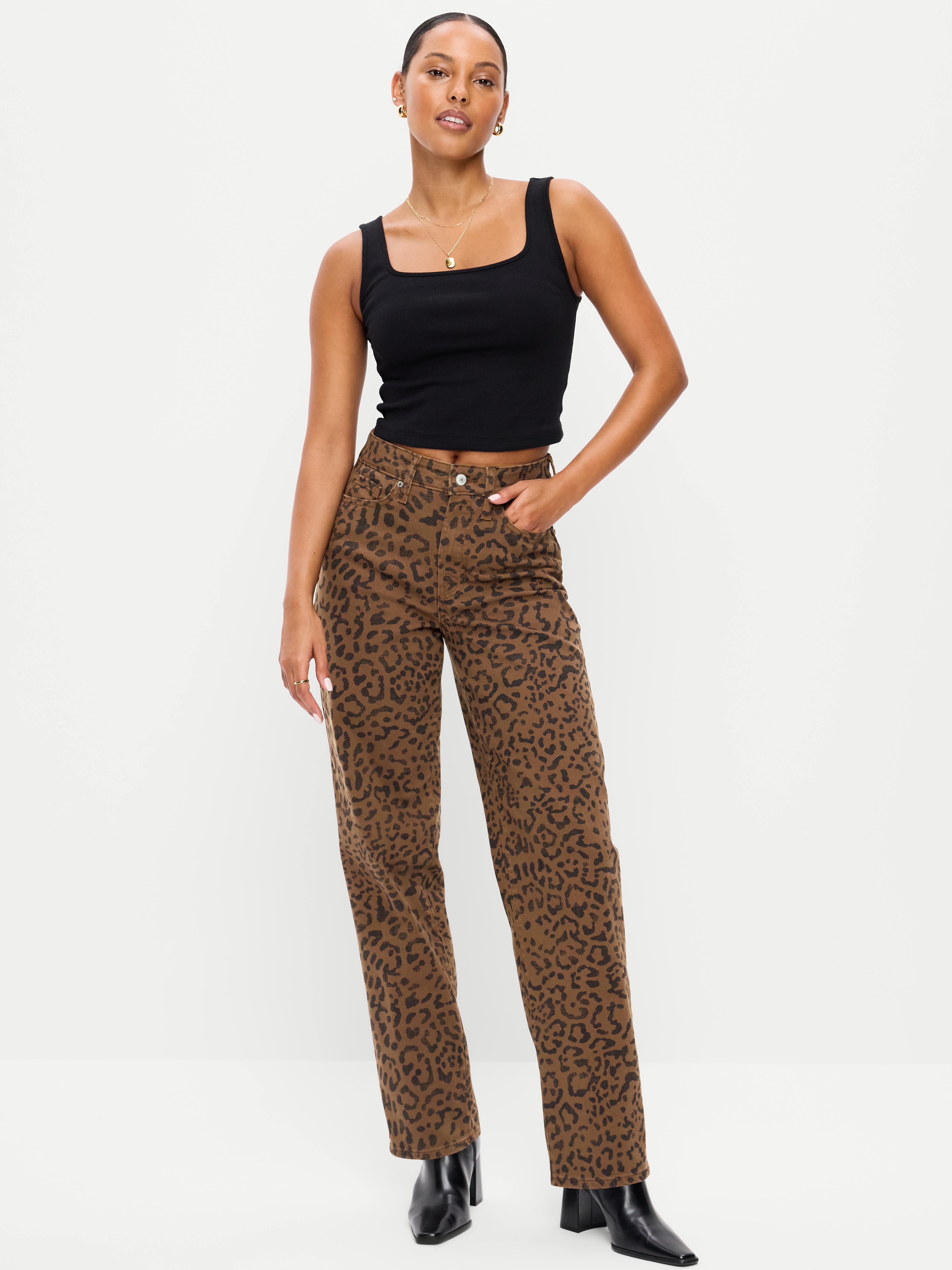Curvy High-Waisted OG Loose Jeans - Brown Leopard - 1