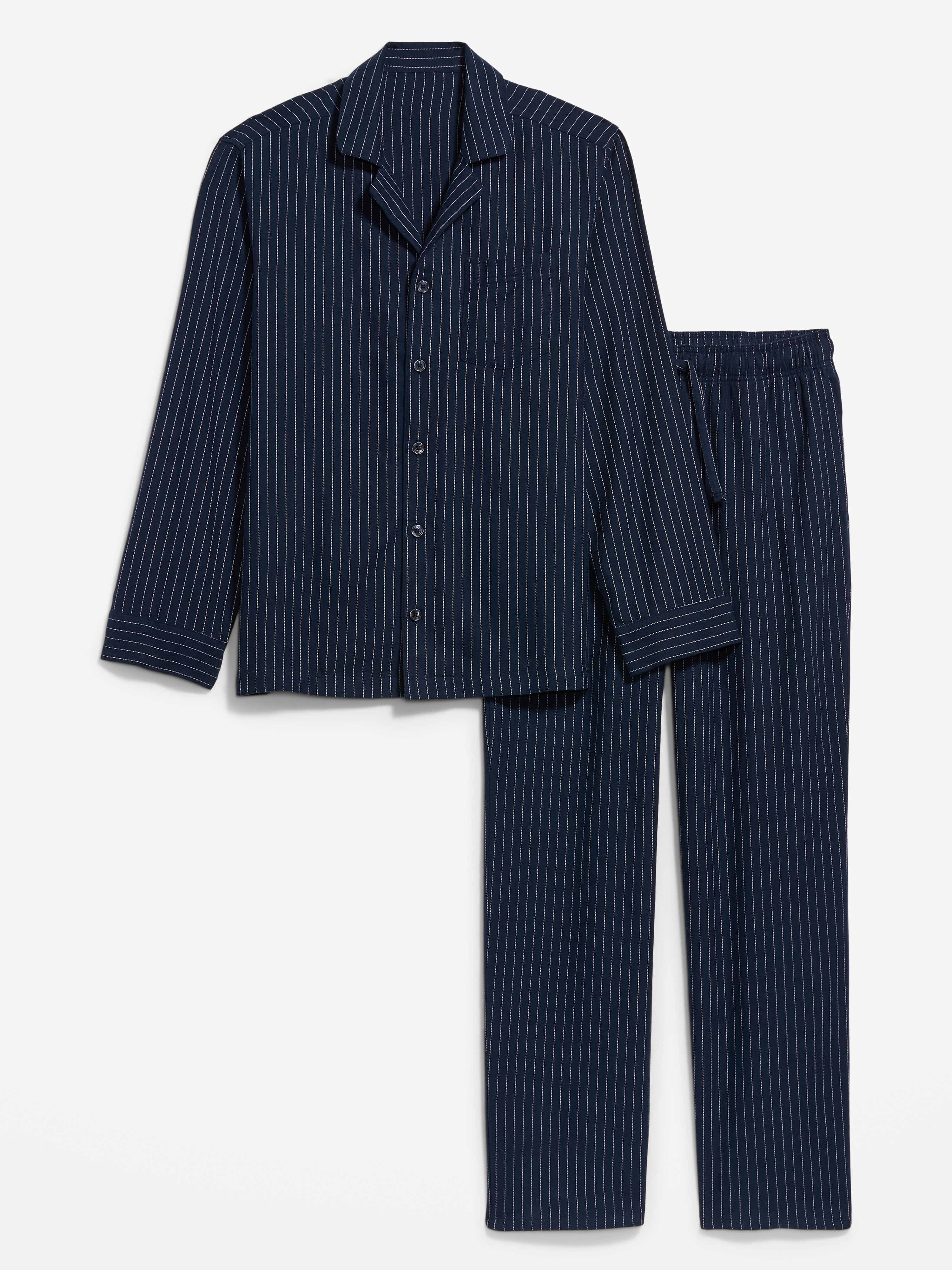 Flannel Pajama Pant Set for Men - Pinstripe Blue - 3