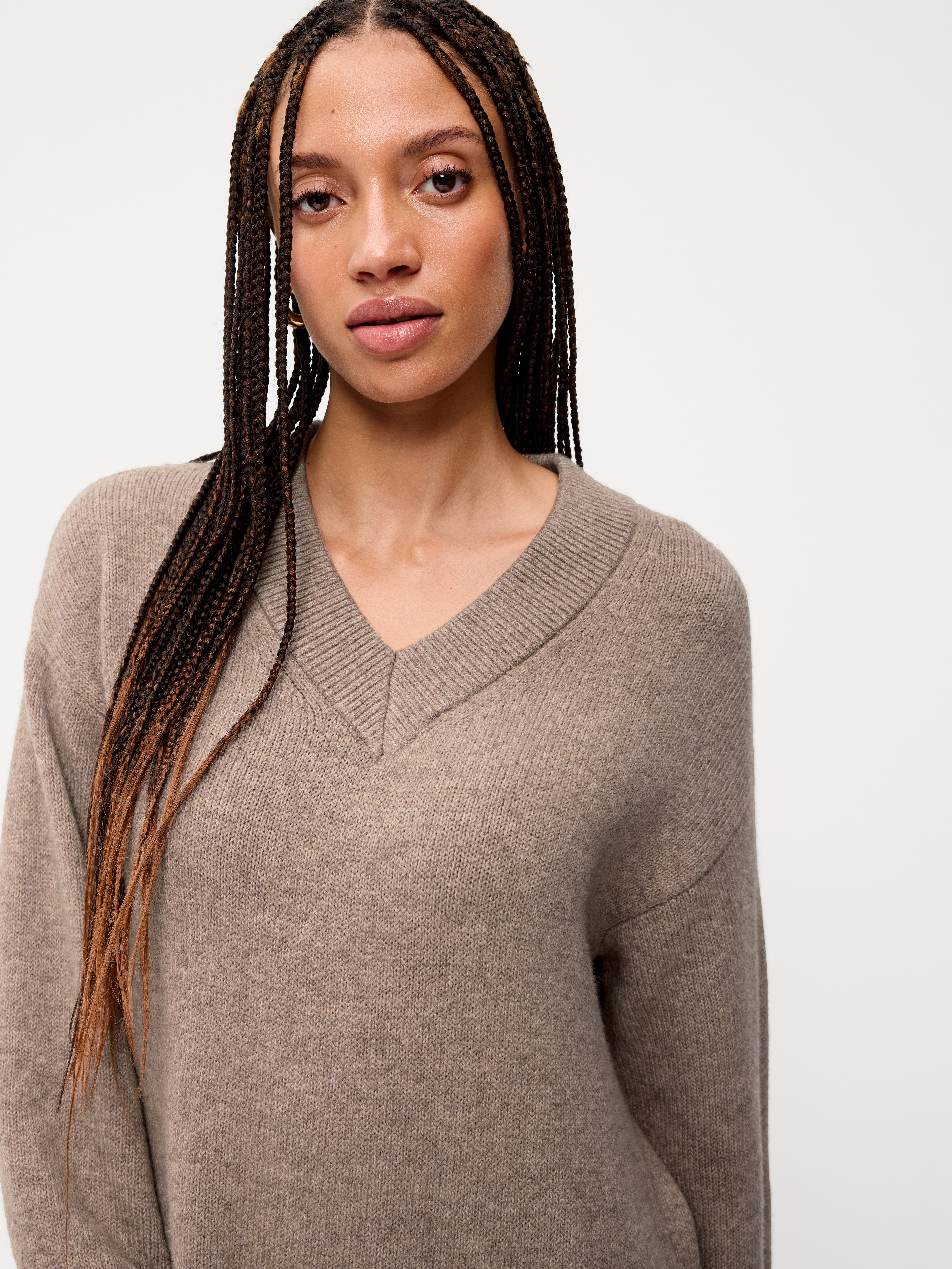 SoSoft Long-Sleeve V-Neck Mini Sweater Dress - Mushroom - 4