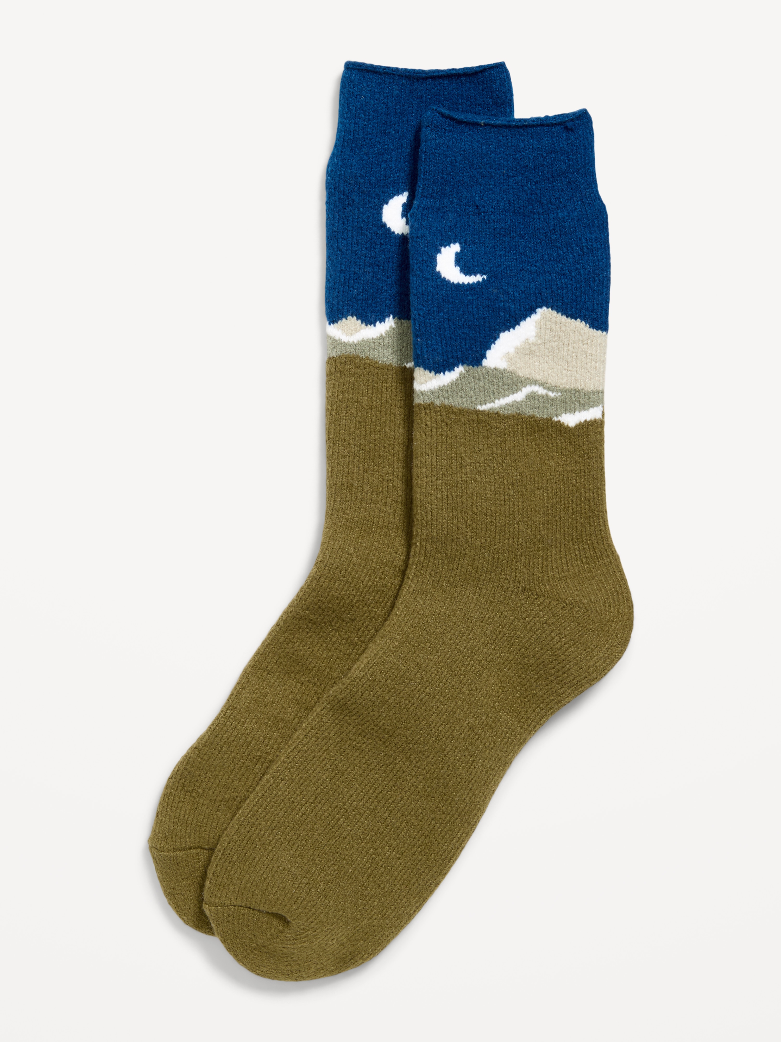 Cozy-Lined Crew Socks for Men - Navy Snow - 1