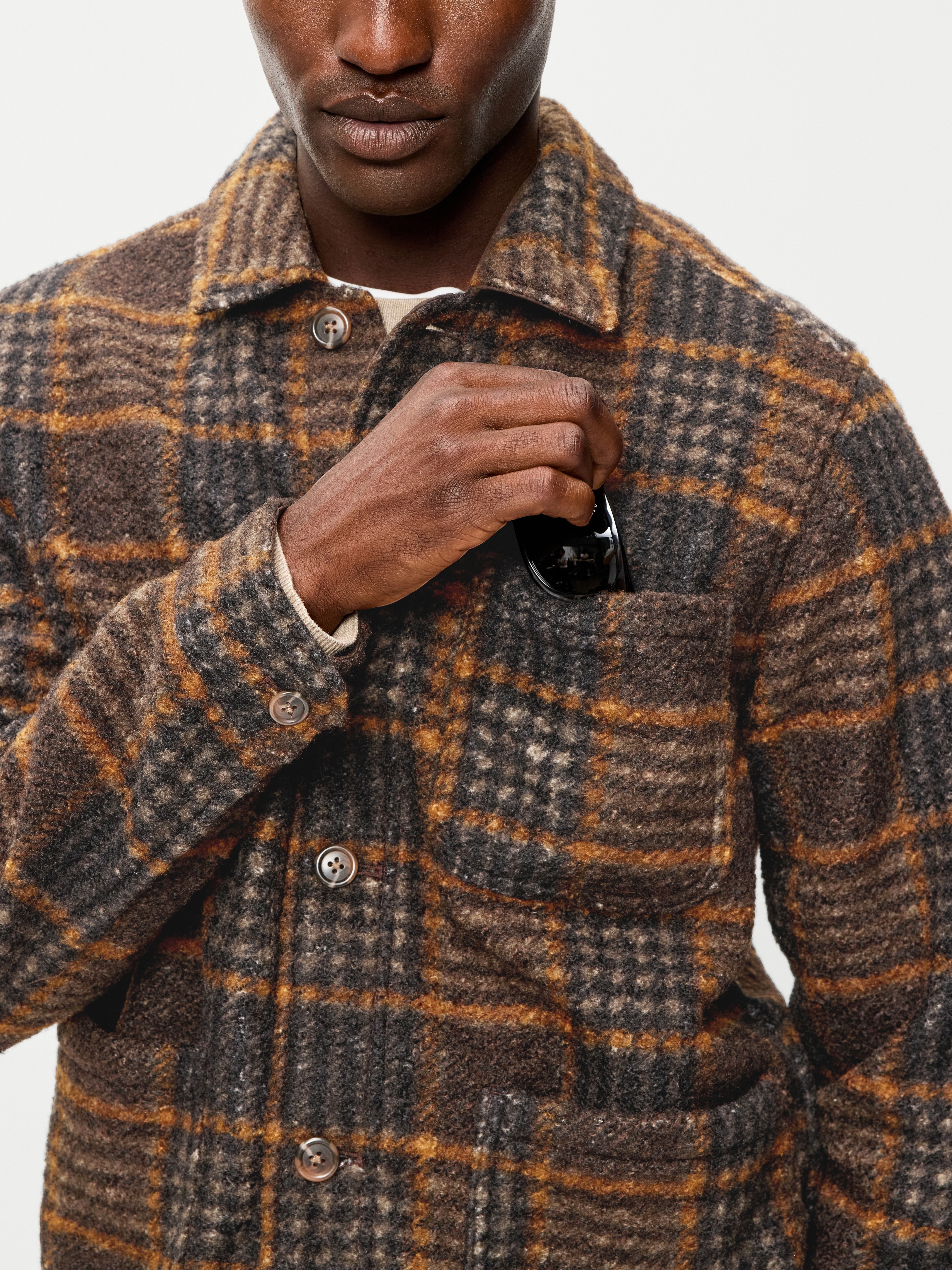 Wool-Blend Chore Jacket - Brown Plaid - 5