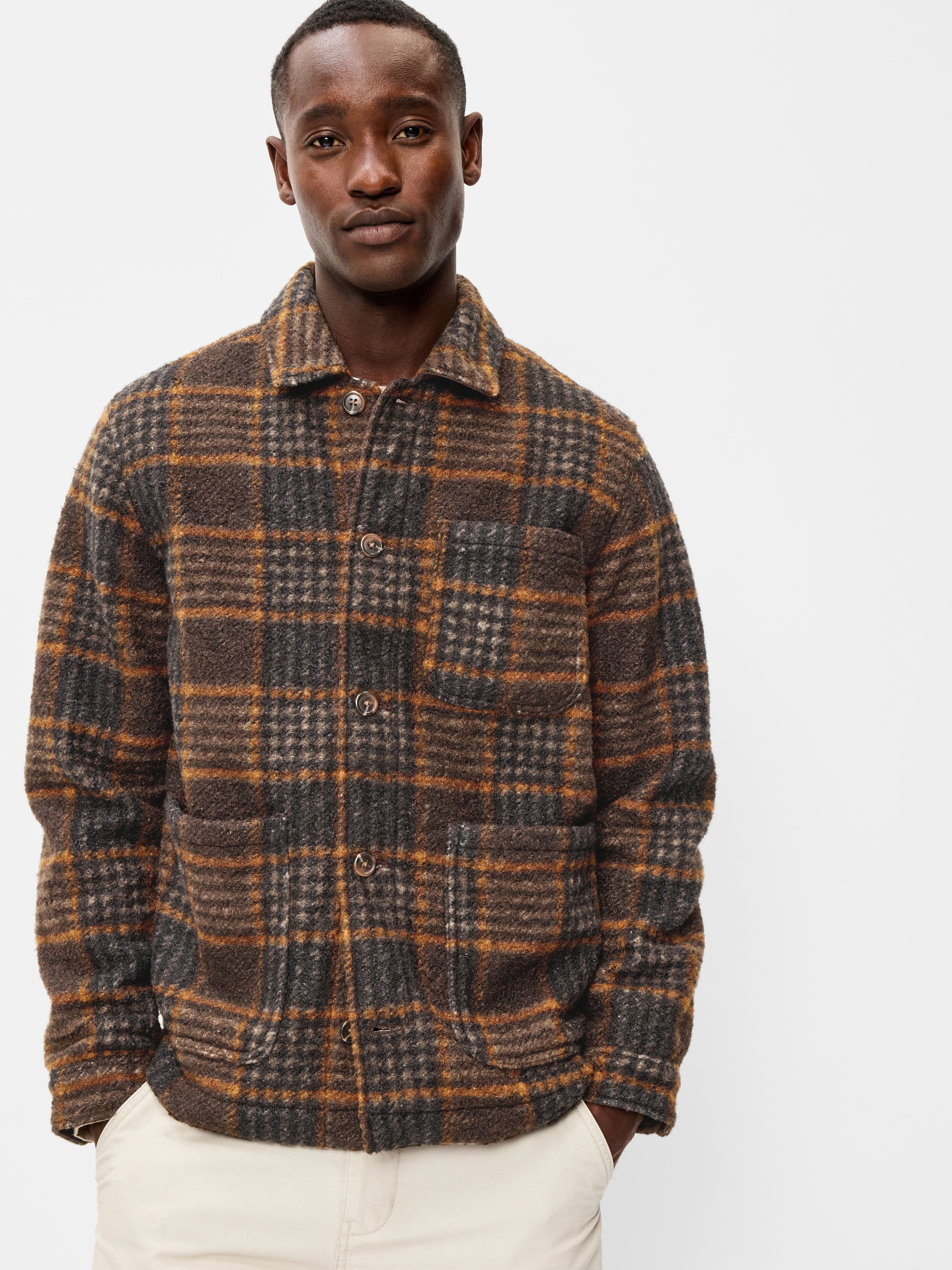 Wool-Blend Chore Jacket - Brown Plaid - 4