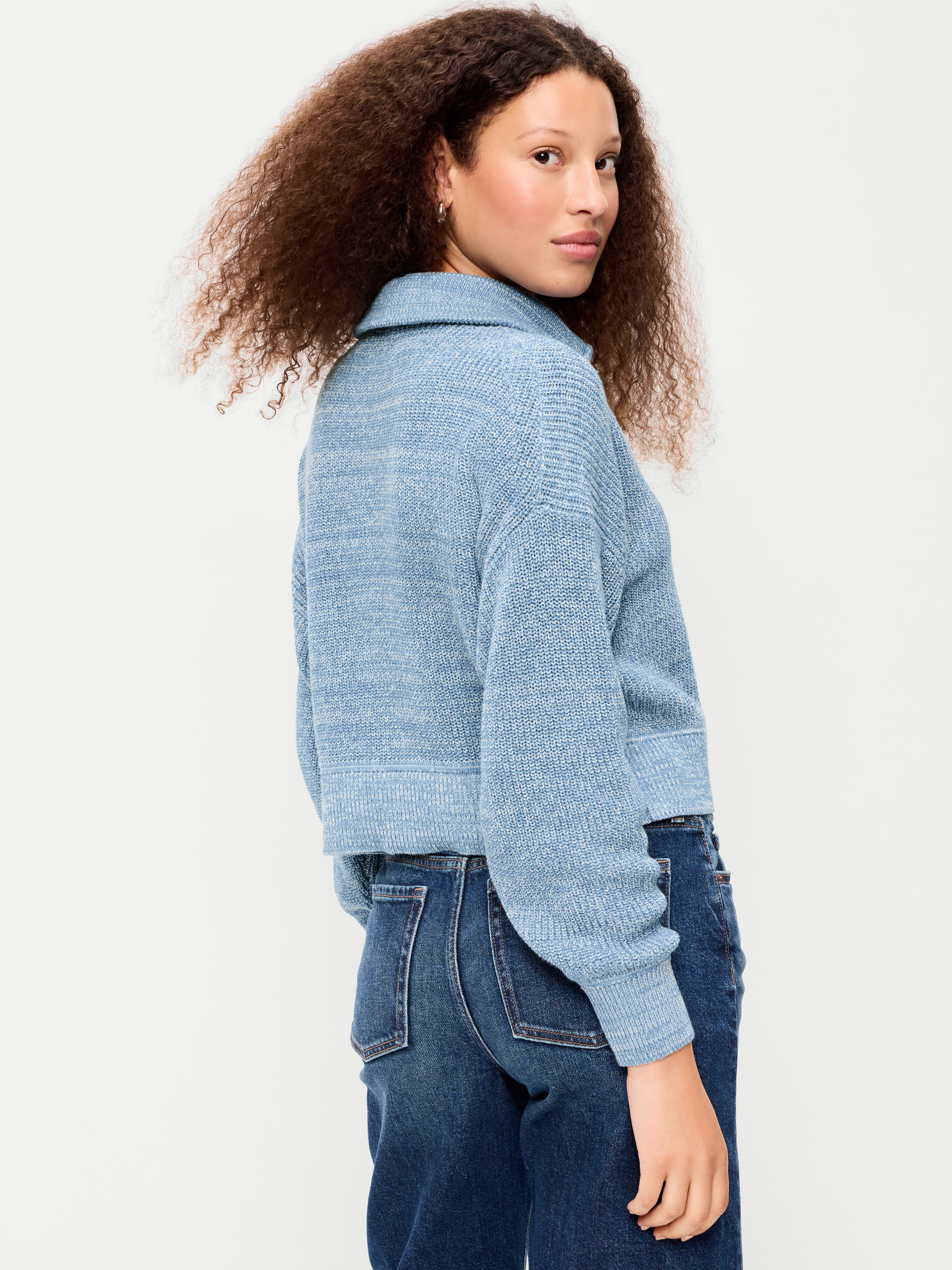 Seaside Cotton Shaker Oversized Half-Zip Sweater - Naturalist Blue - 2