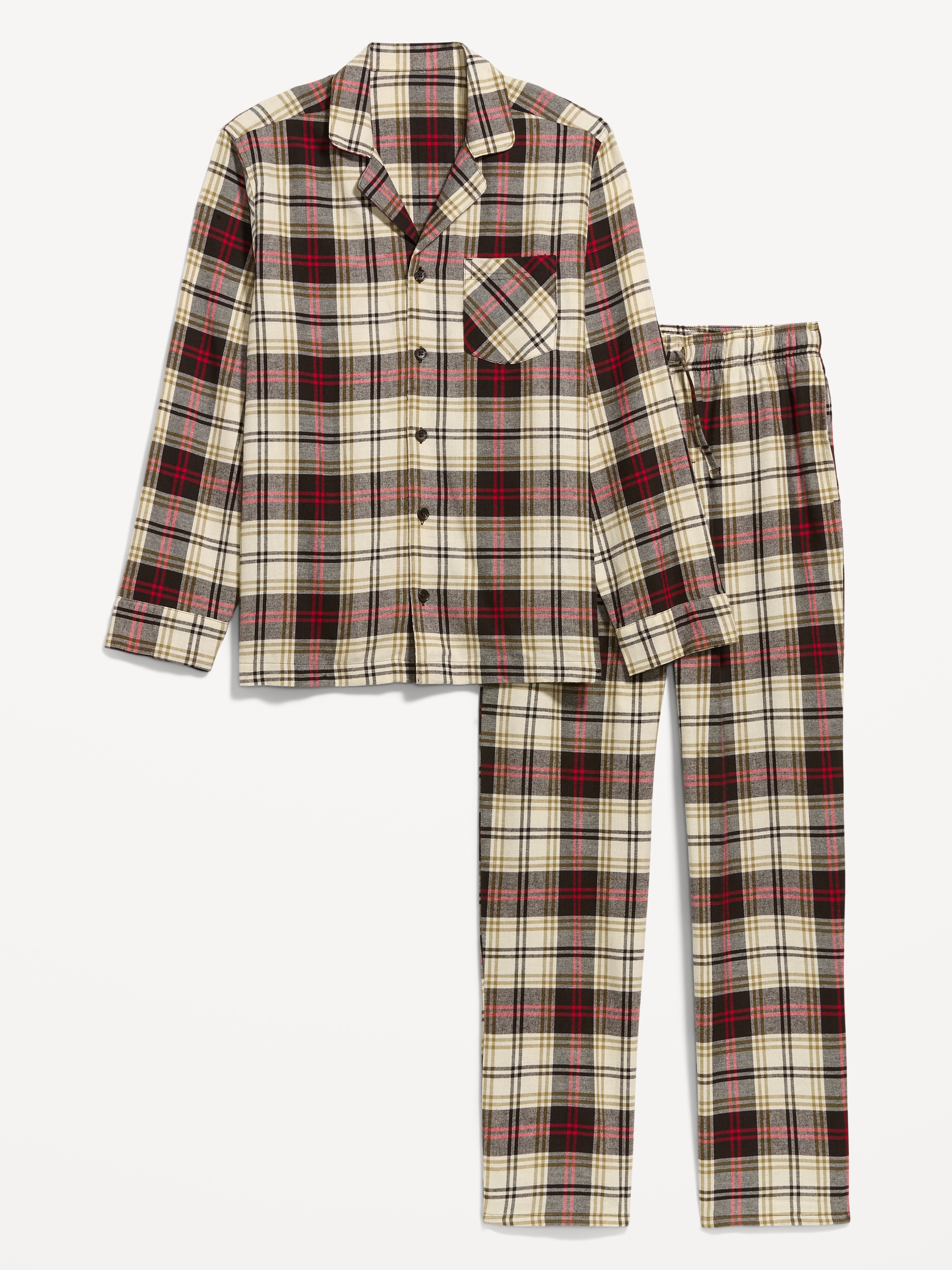 Flannel Pajama Pant Set for Men - Cream Plaid - 3