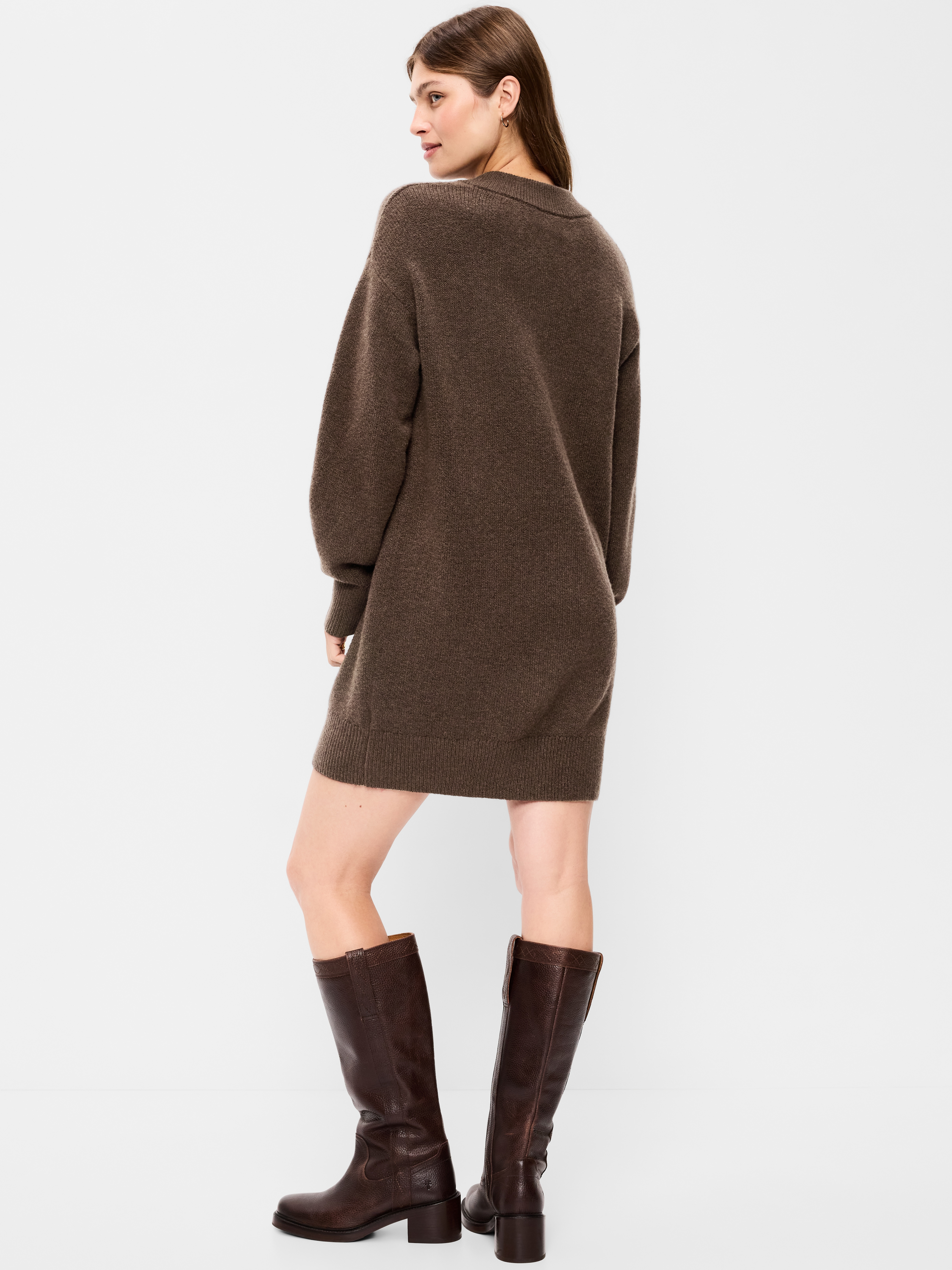 SoSoft Long-Sleeve V-Neck Mini Sweater Dress - Earthen - 2