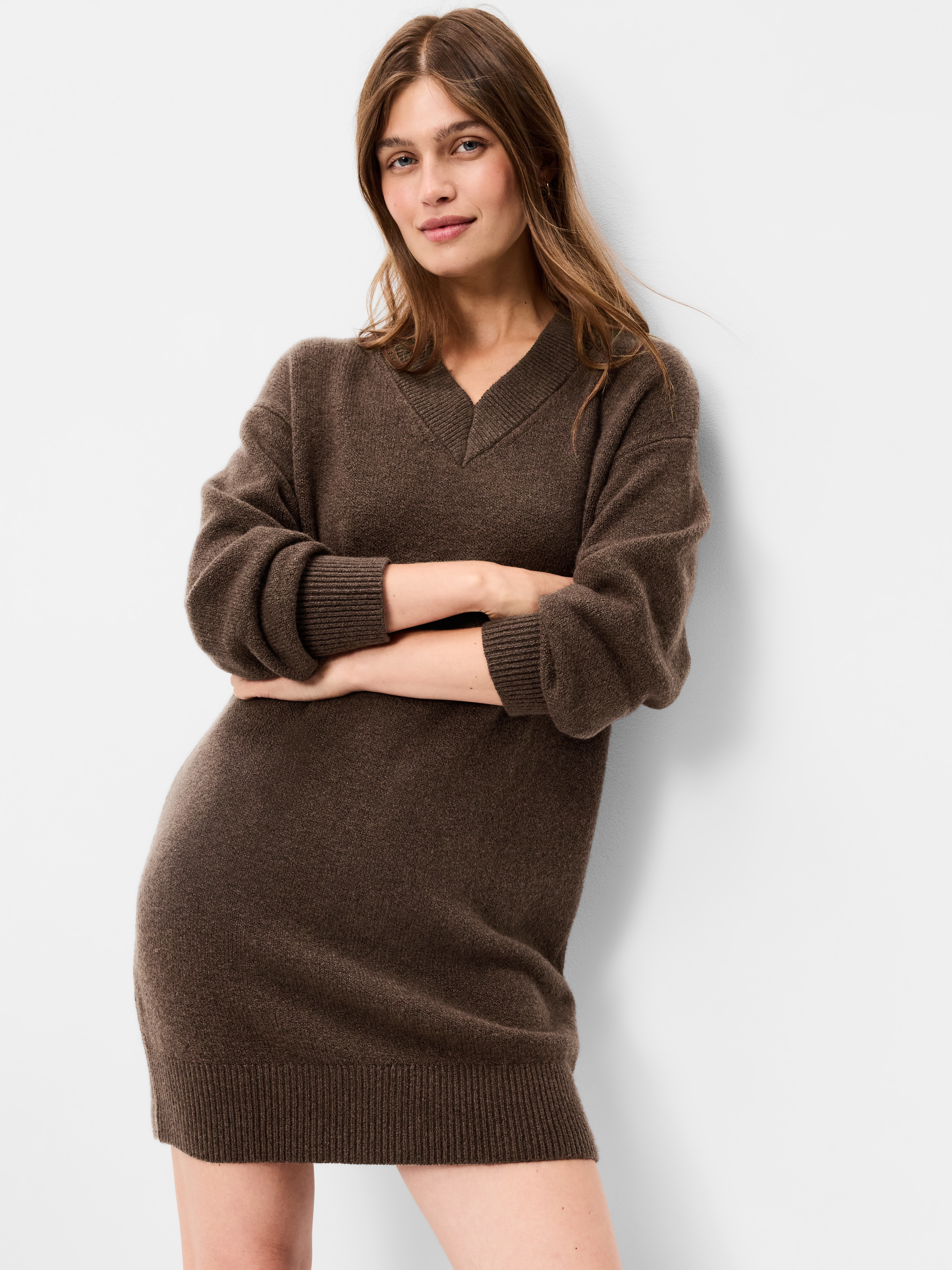 SoSoft Long-Sleeve V-Neck Mini Sweater Dress - Earthen - 3