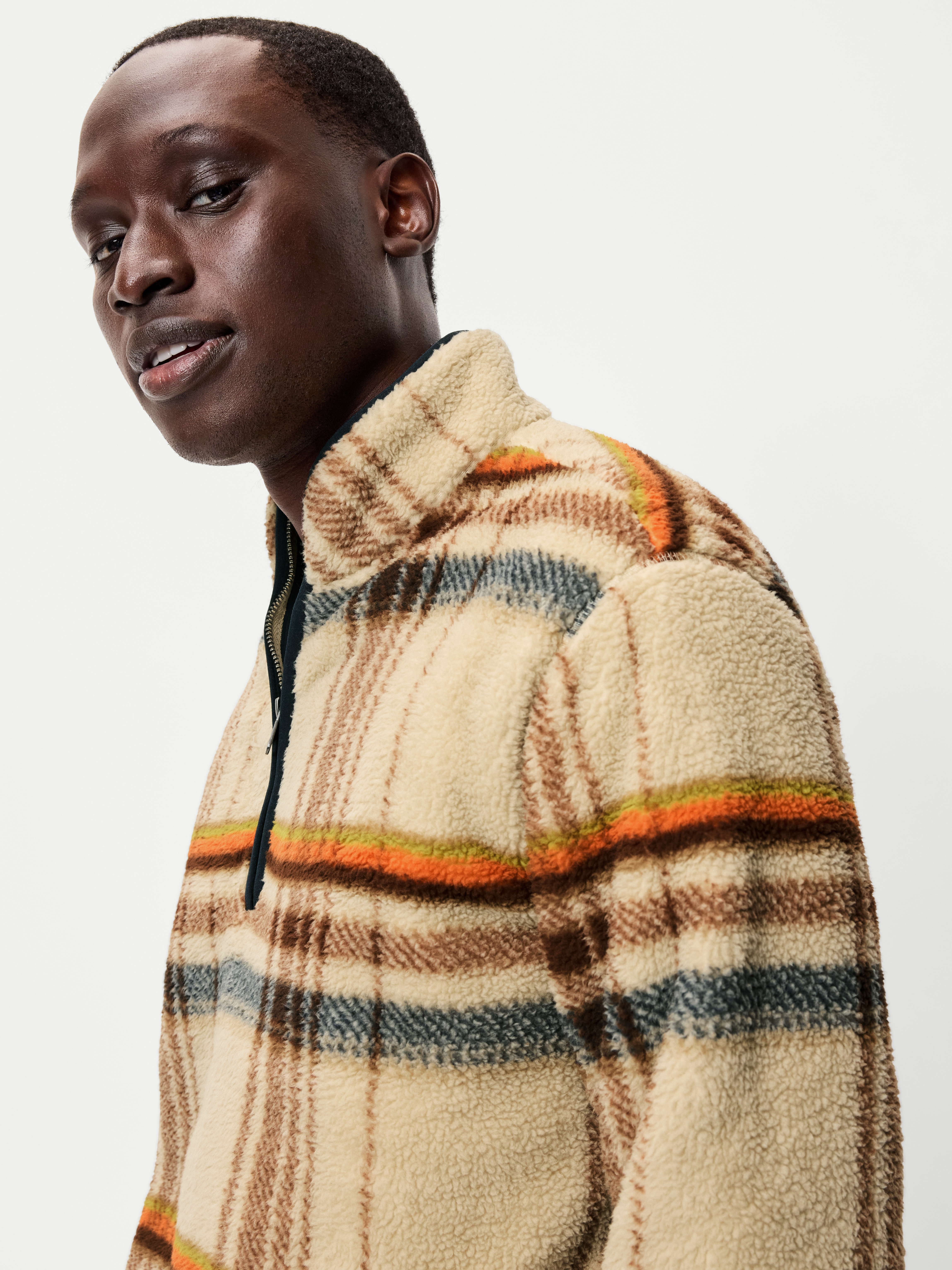 Sherpa Quarter Zip - White Plaid - 3