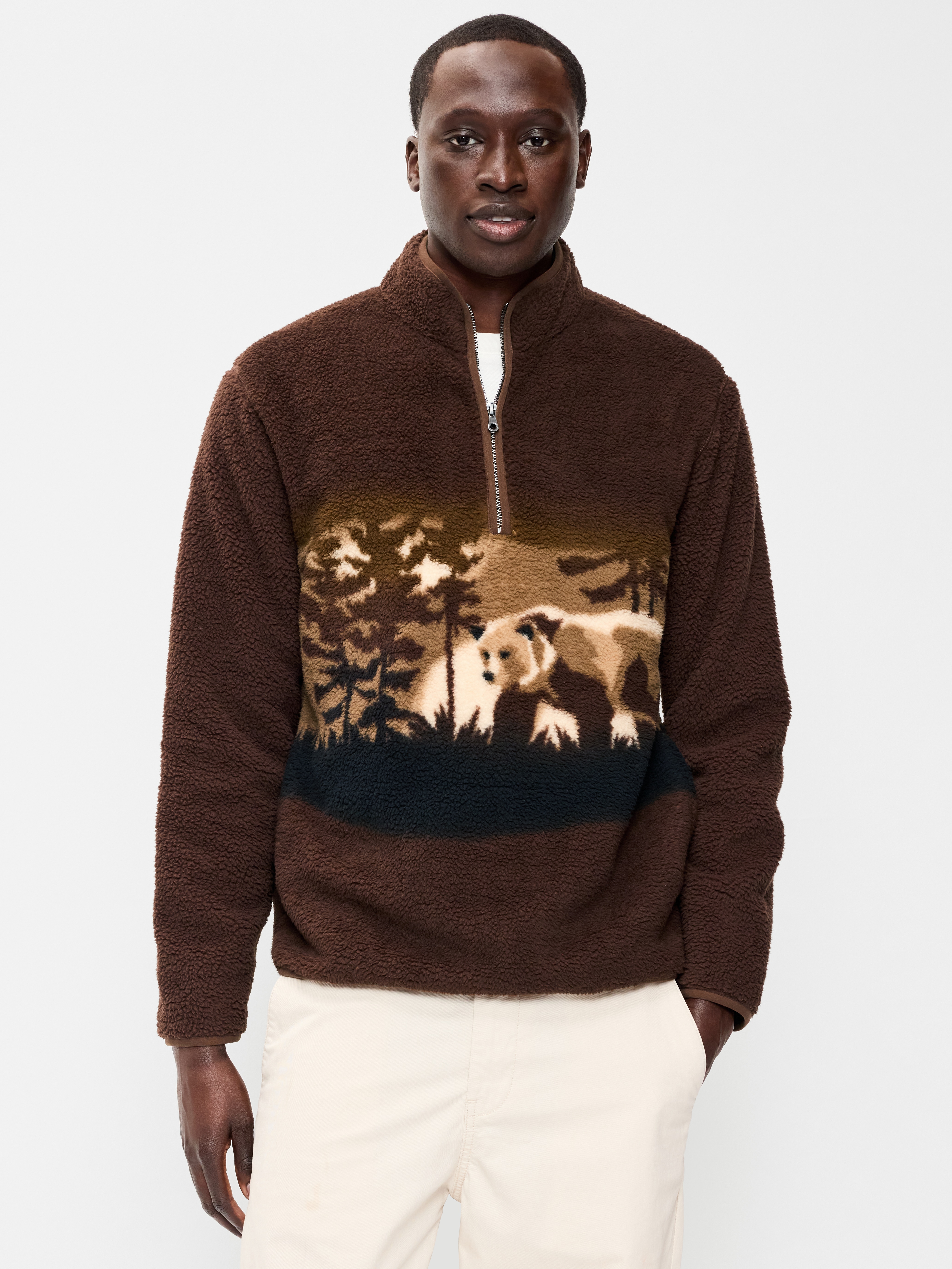 Sherpa Quarter Zip - Teddy Bear Brown - 1