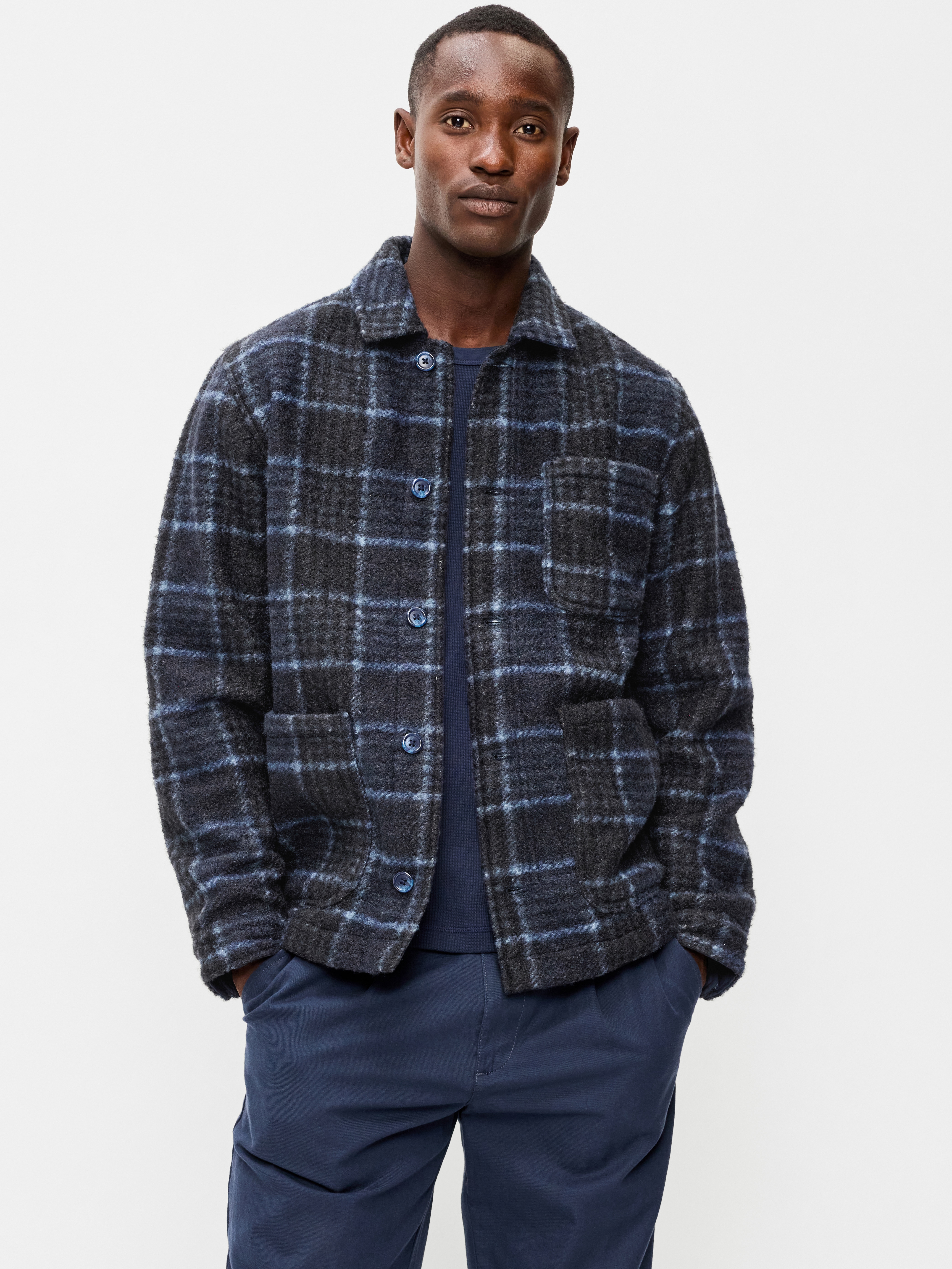 Wool-Blend Chore Jacket - Blue Plaid - 1