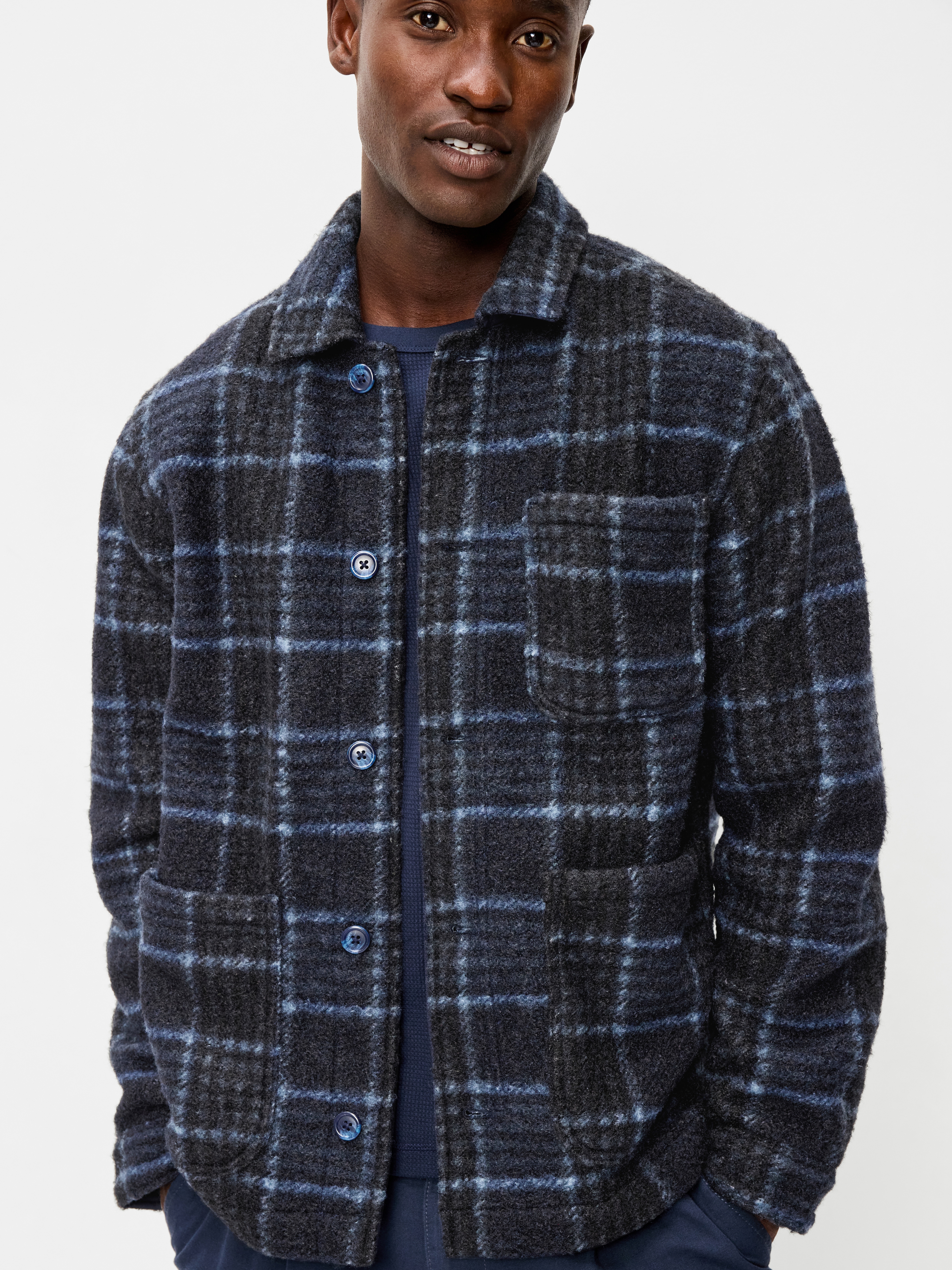 Wool-Blend Chore Jacket - Blue Plaid - 4