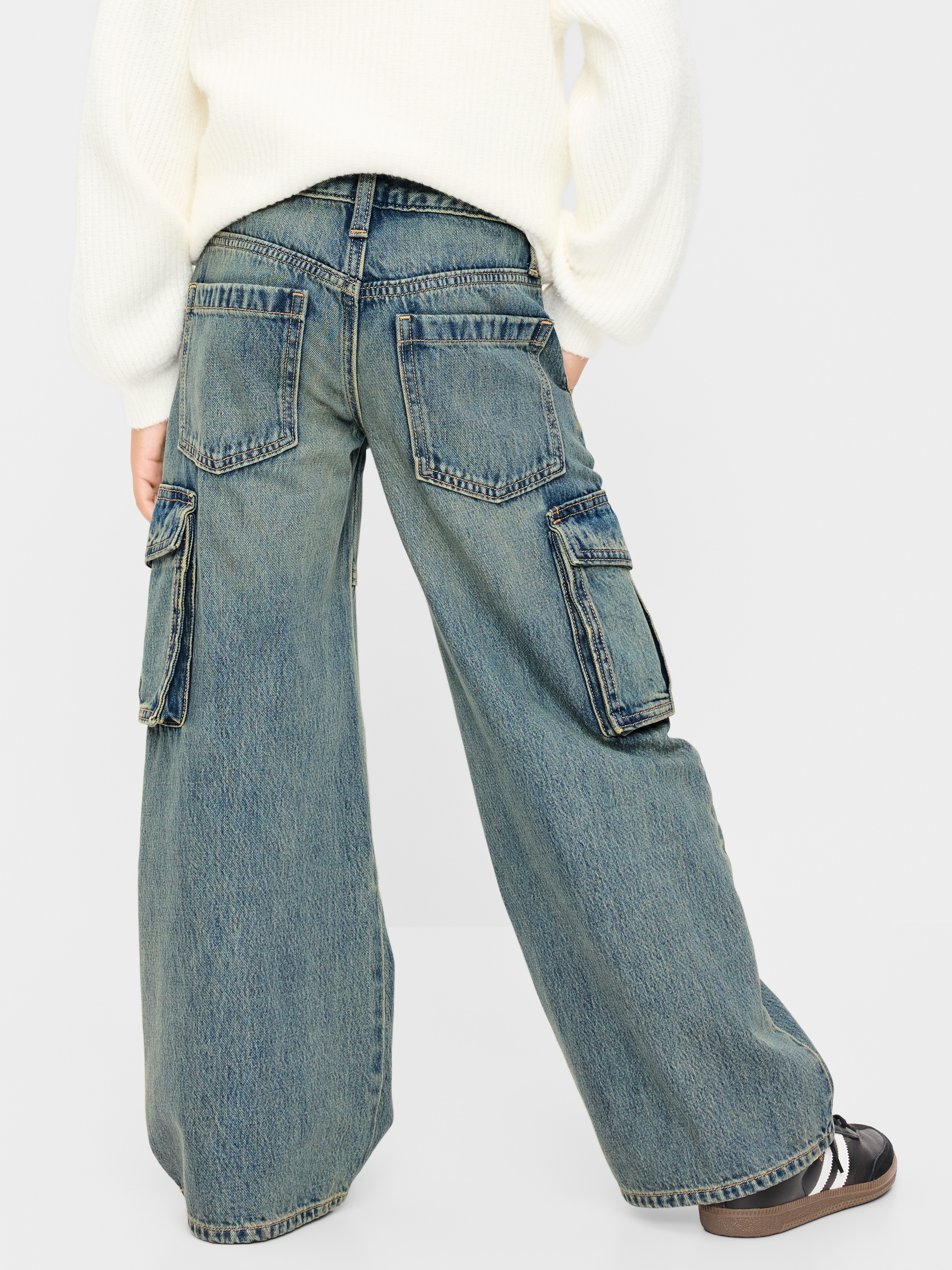 Low-Rise Super Baggy Wide-Leg Cargo Jeans for Girls - Medium Wash - 2