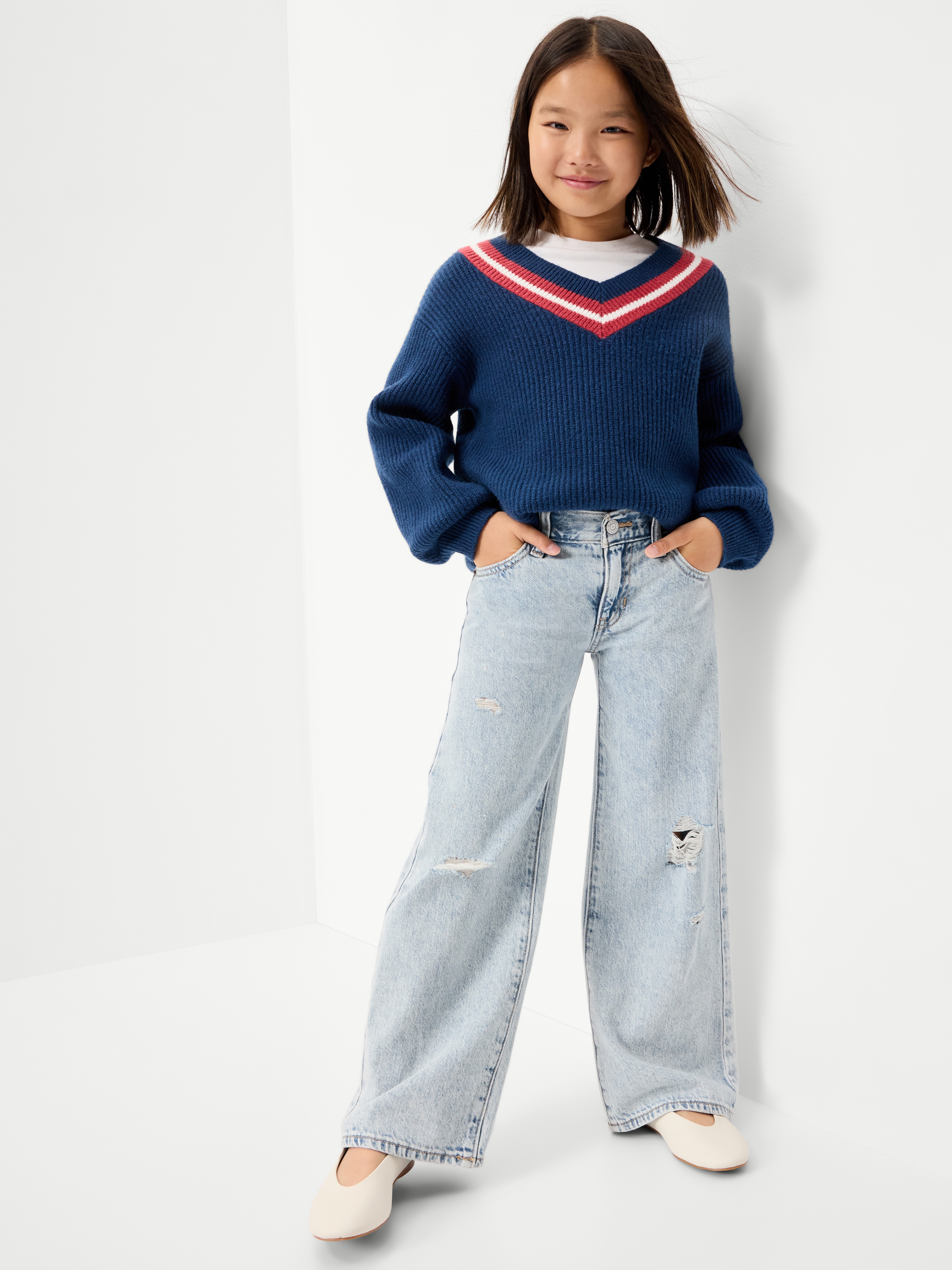 Low-Rise Baggy Wide-Leg Jeans for Girls - Light Wash - 4
