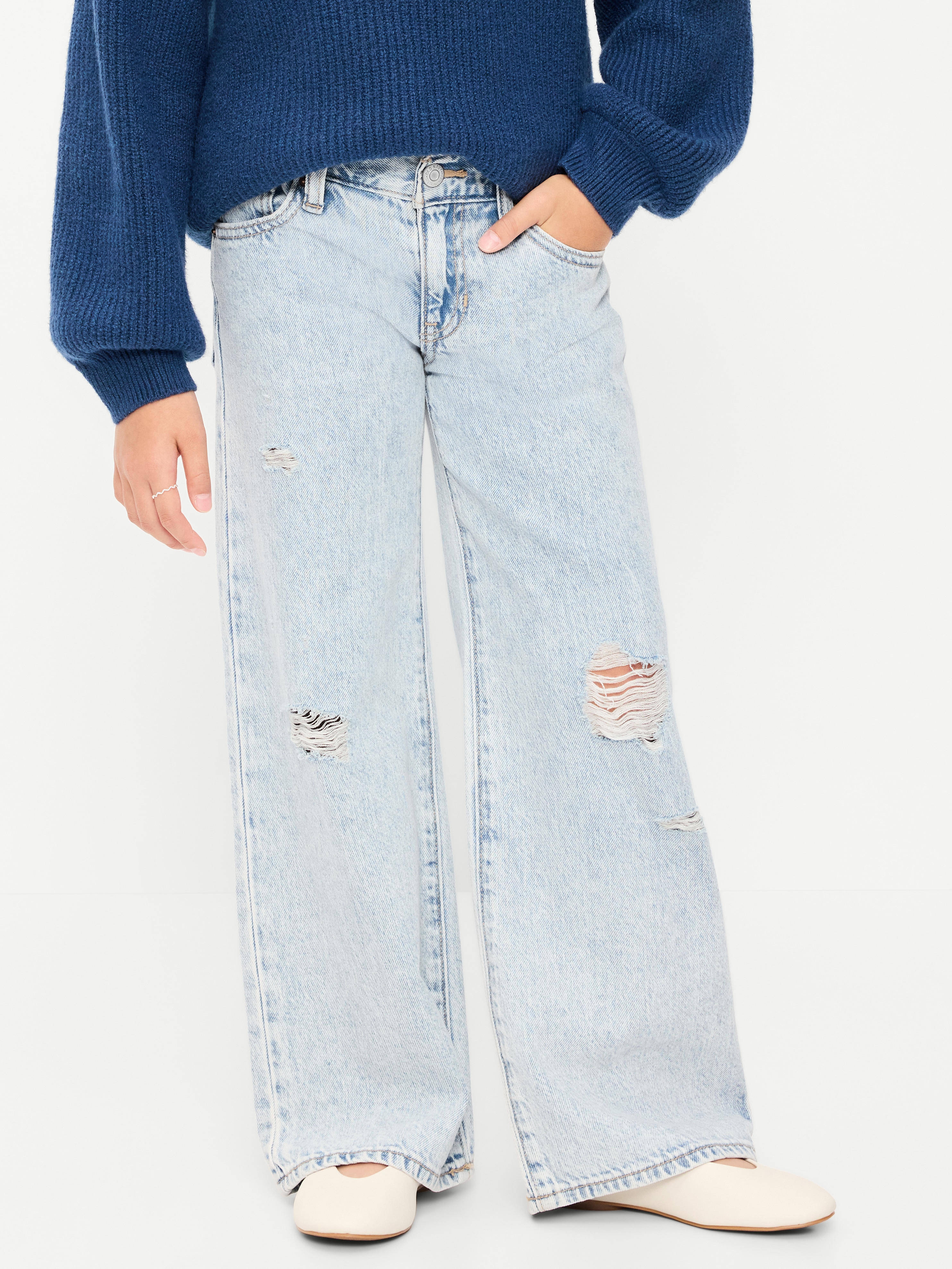 Low-Rise Baggy Wide-Leg Jeans for Girls - Light Wash - 1